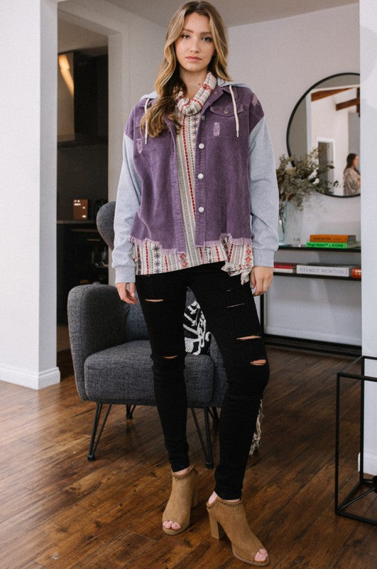 M/L Violet Corduroy Sweatshirt Jacket