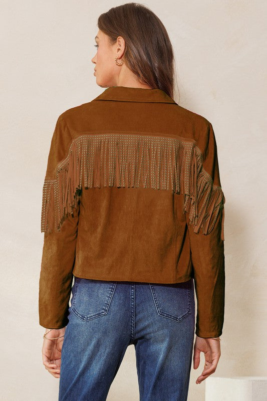 Tan Suede Studded Fringe Jacket