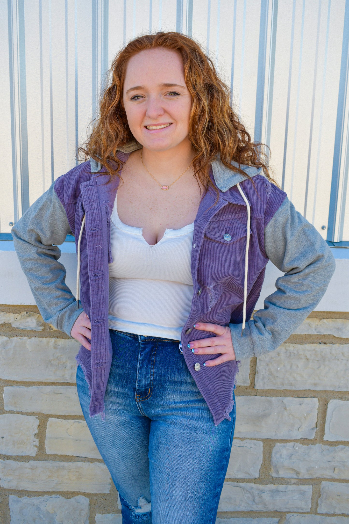 M/L Violet Corduroy Sweatshirt Jacket