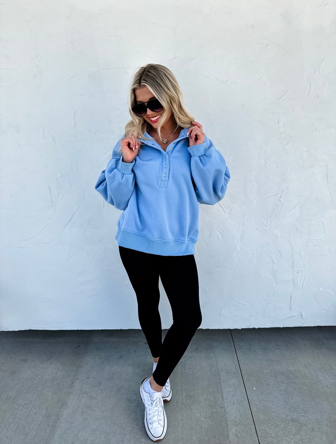 1XL Spring Blue Laid Back Snap Button Pullover