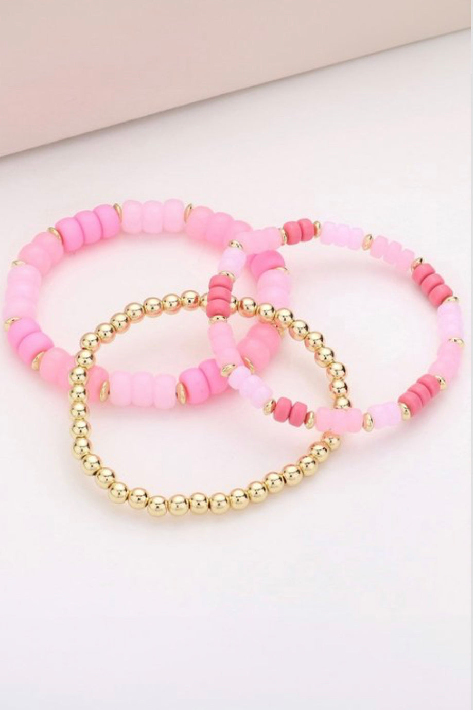 Pink + Gold Beaded Bracelet Set