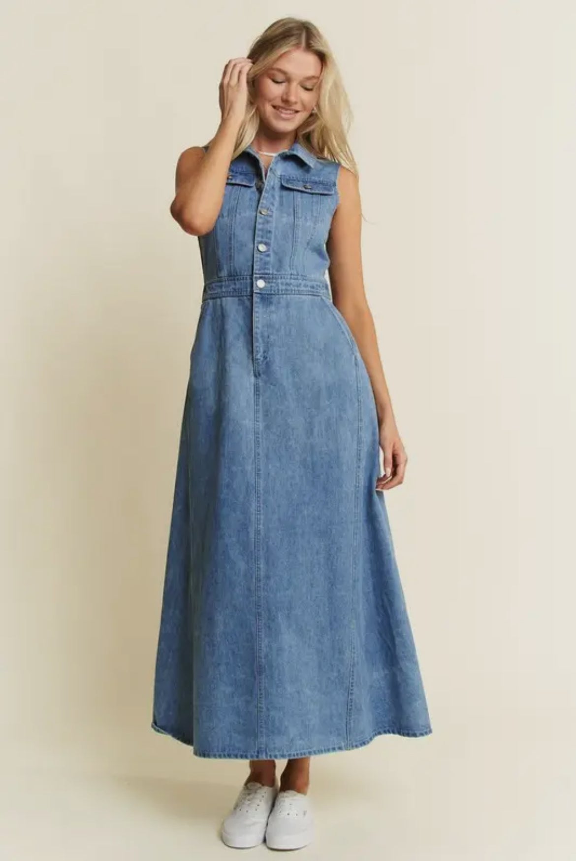 Ella Denim Sleeveless A-Line Dress