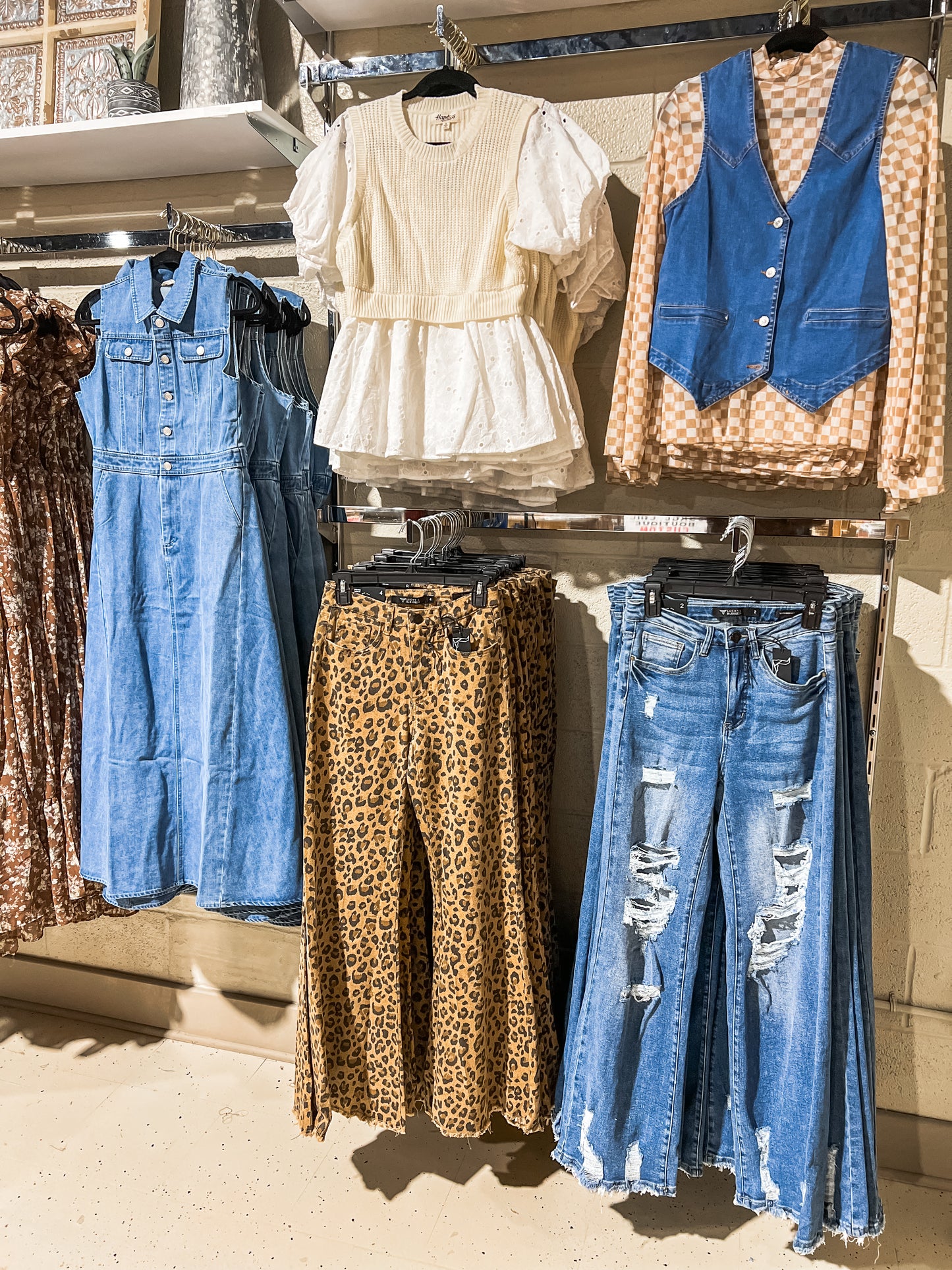 Taupe Checkered Mesh Long Sleeve Top