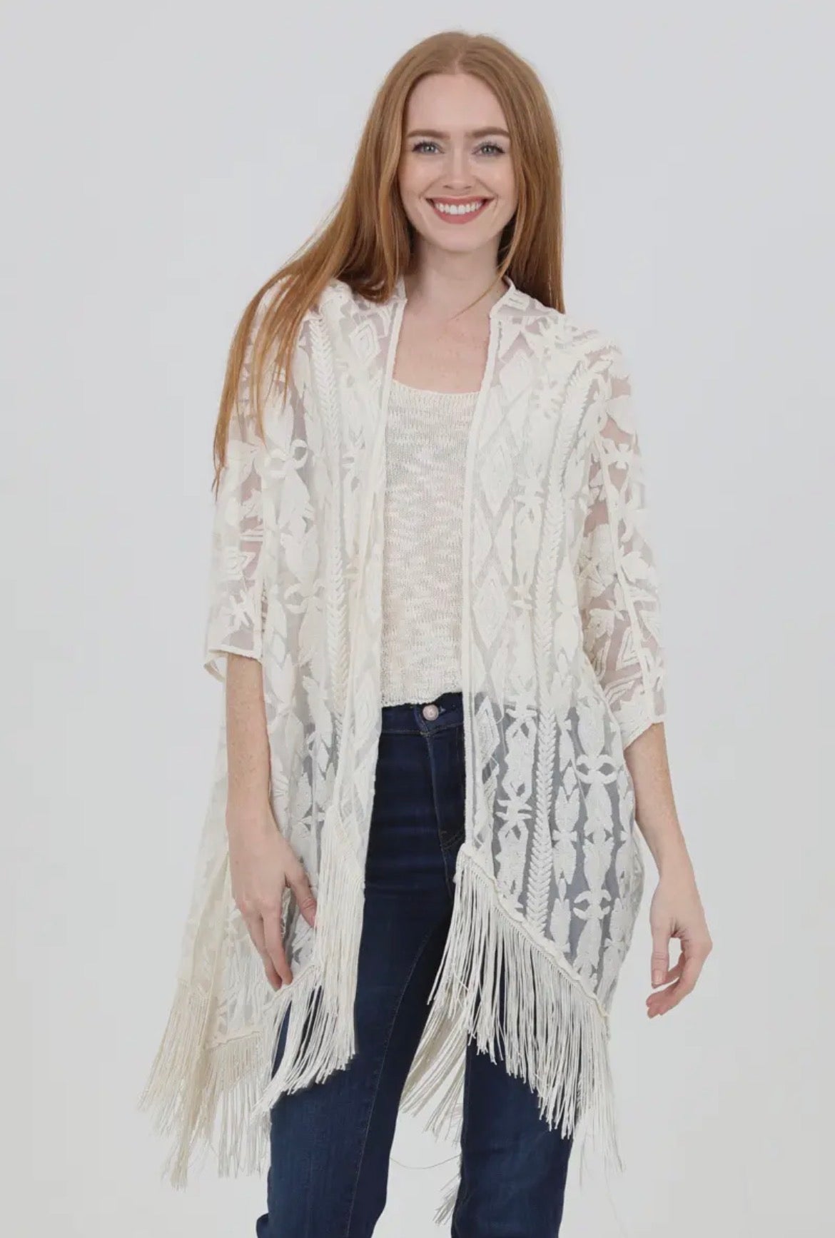 Ivory Boho Lace Fringe Kimono