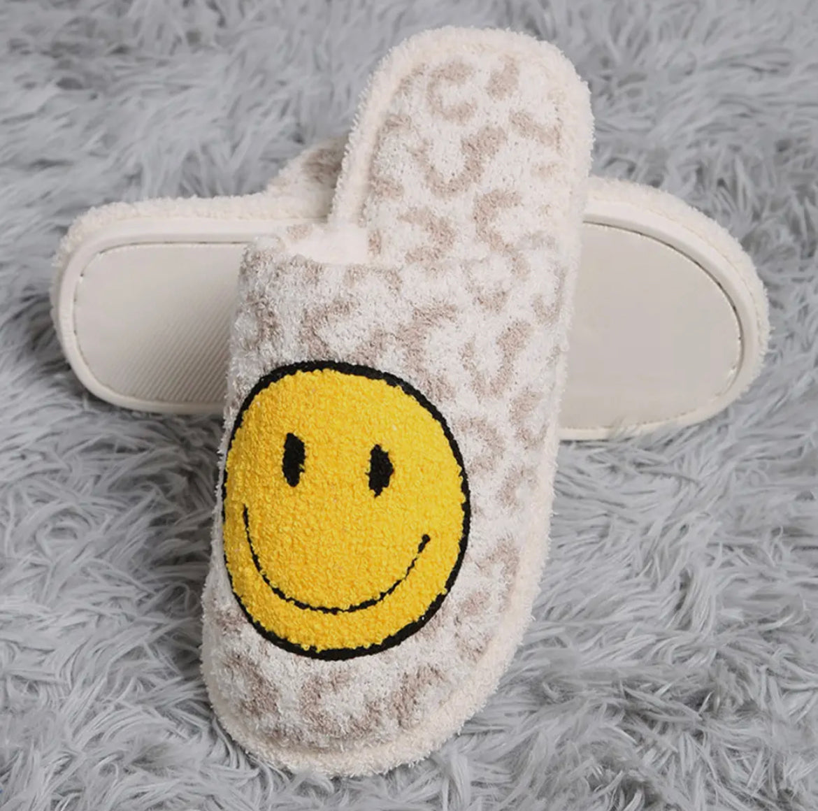 Cheetah Happy Face Slippers