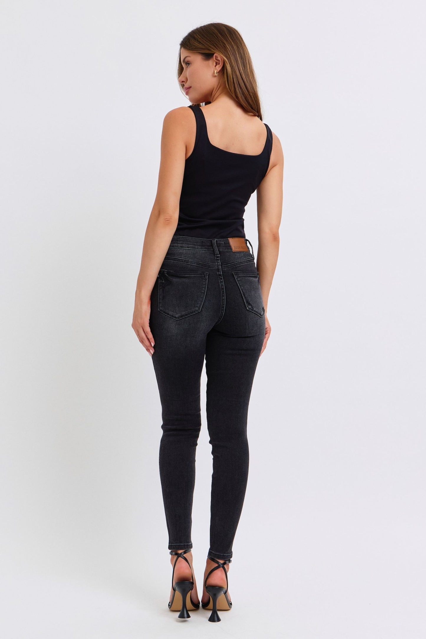 Judy Blue Roxie Mid Rise Tummy Control Black Skinny Jeans (JB 88878)