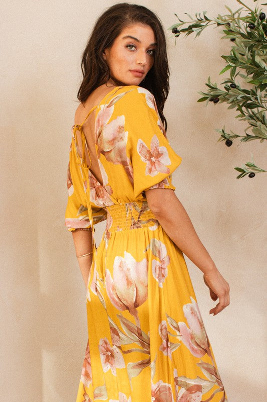 Mustard Floral Maxi Dress