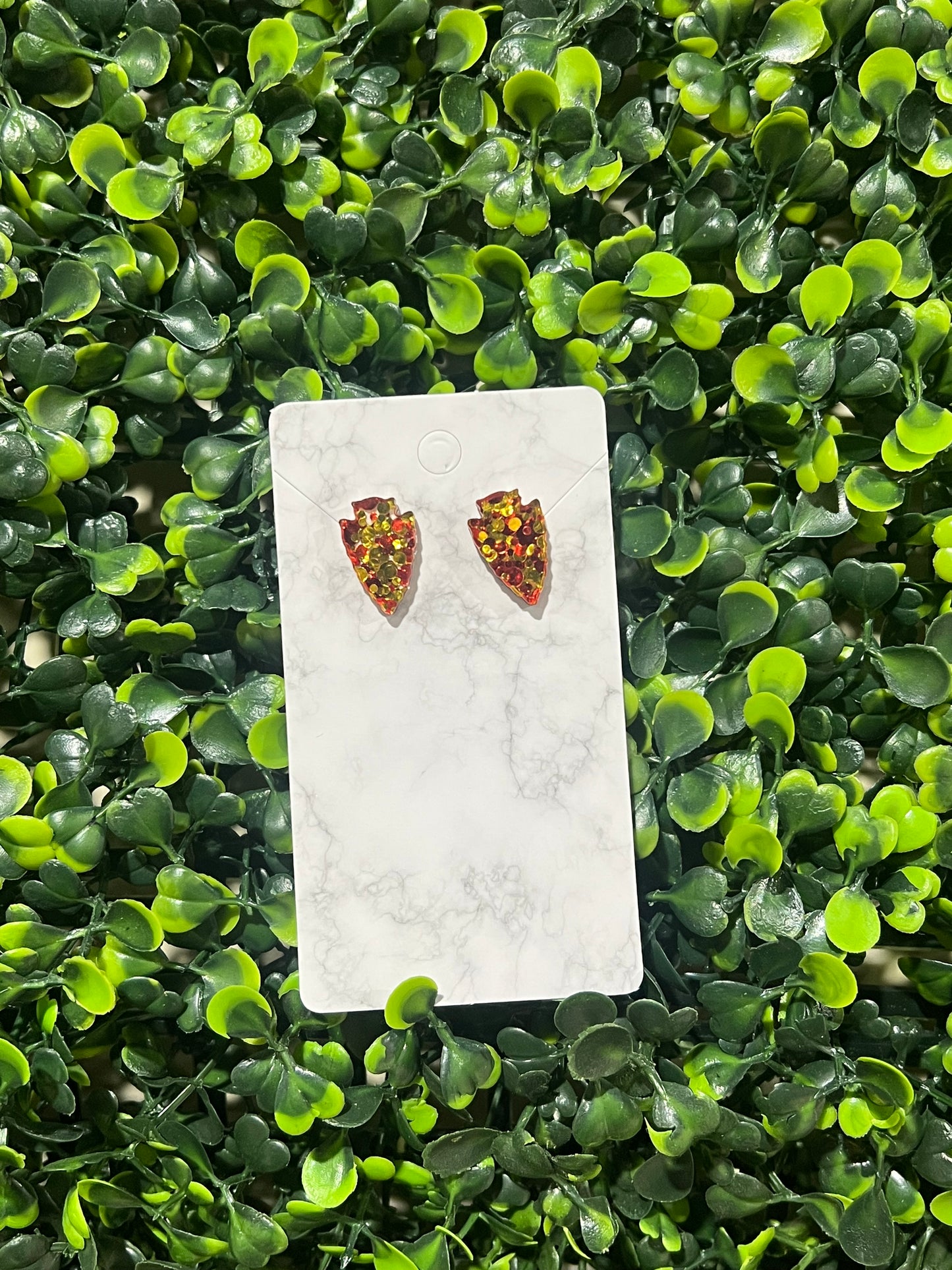 Red + Gold Confetti Arrowhead Stud Earrings