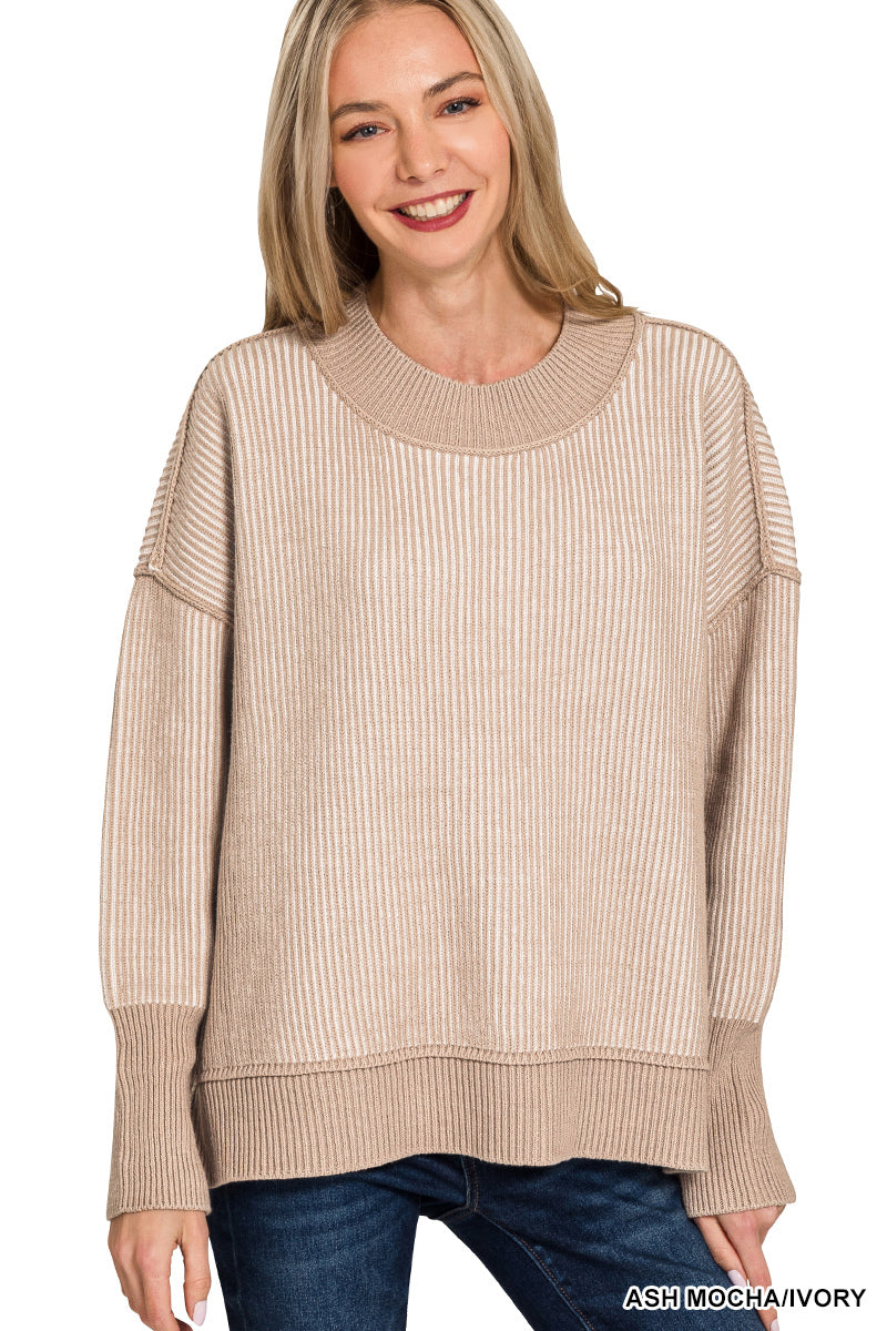 Ash Mocha & Ivory Ribbed Two-Tone Sweater