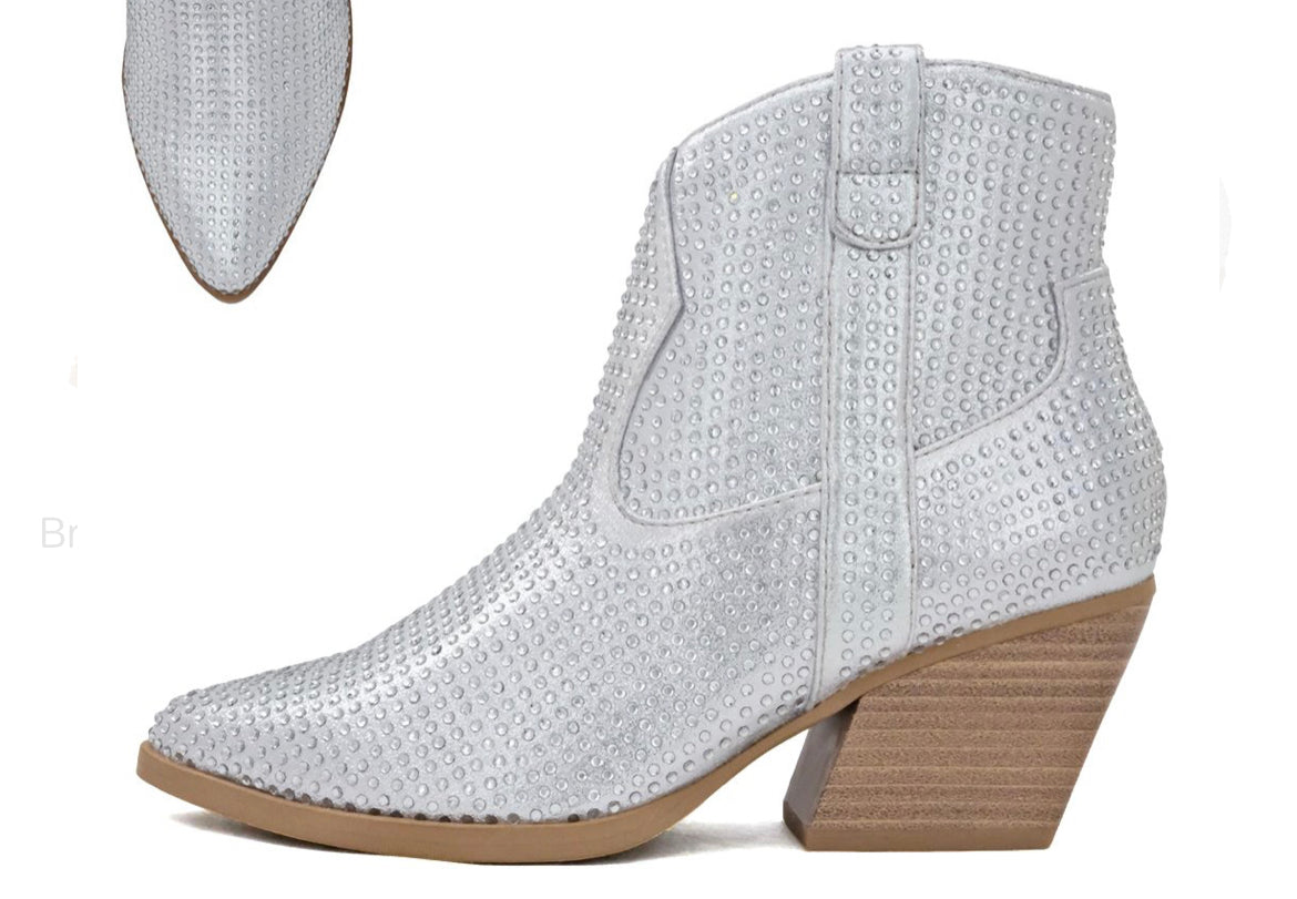 Silver Brew Rhinestone Booties
