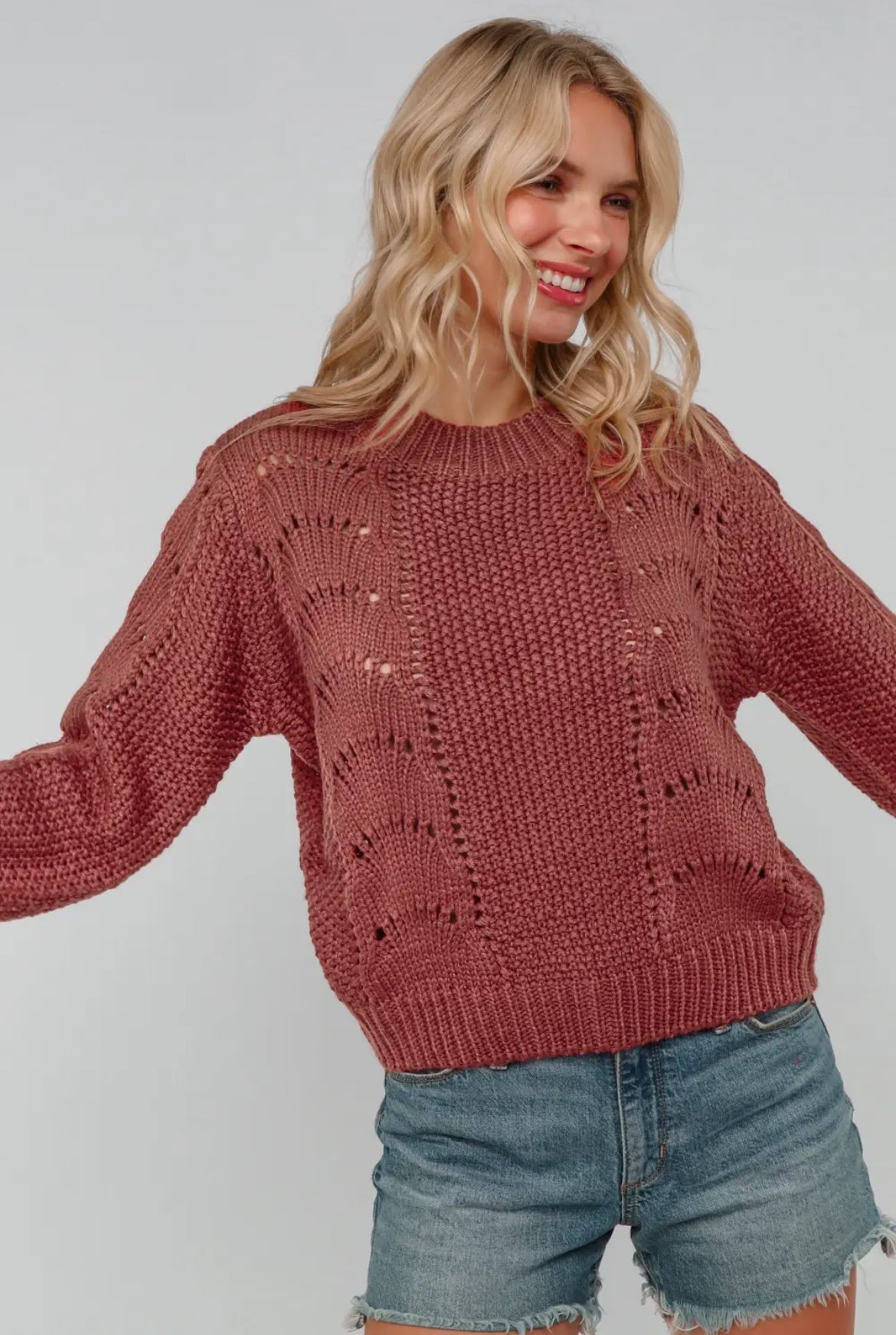 Rusty Rose Scallop Knit Sweater