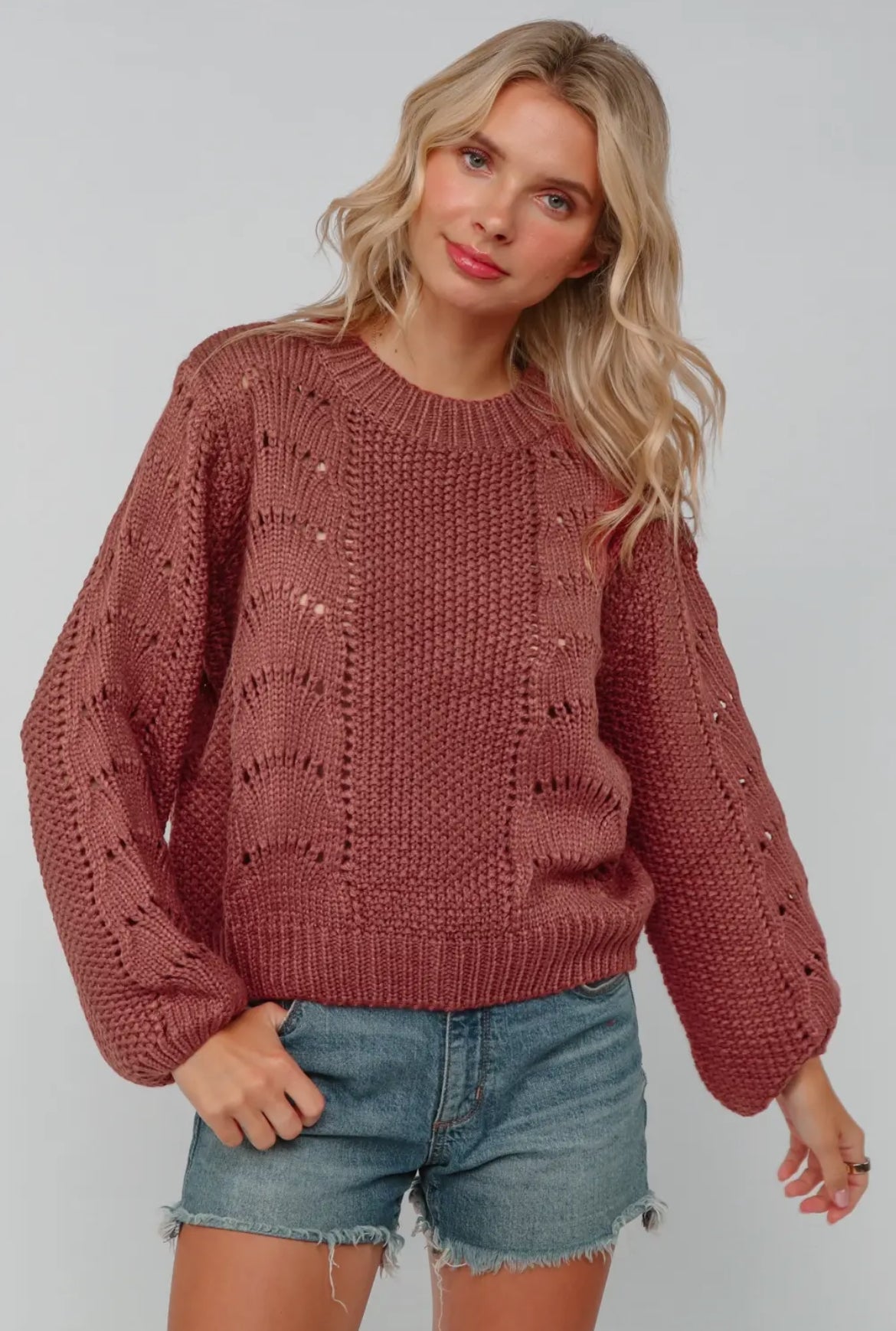 Rusty Rose Scallop Knit Sweater