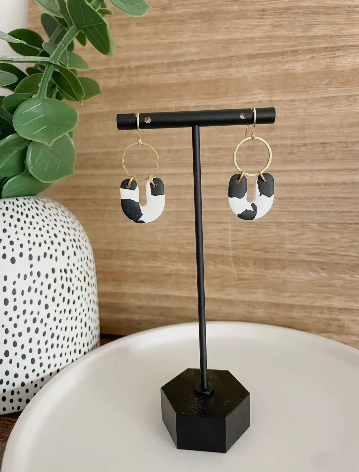 Mini Cow Print Horshoe Dangle Earrings