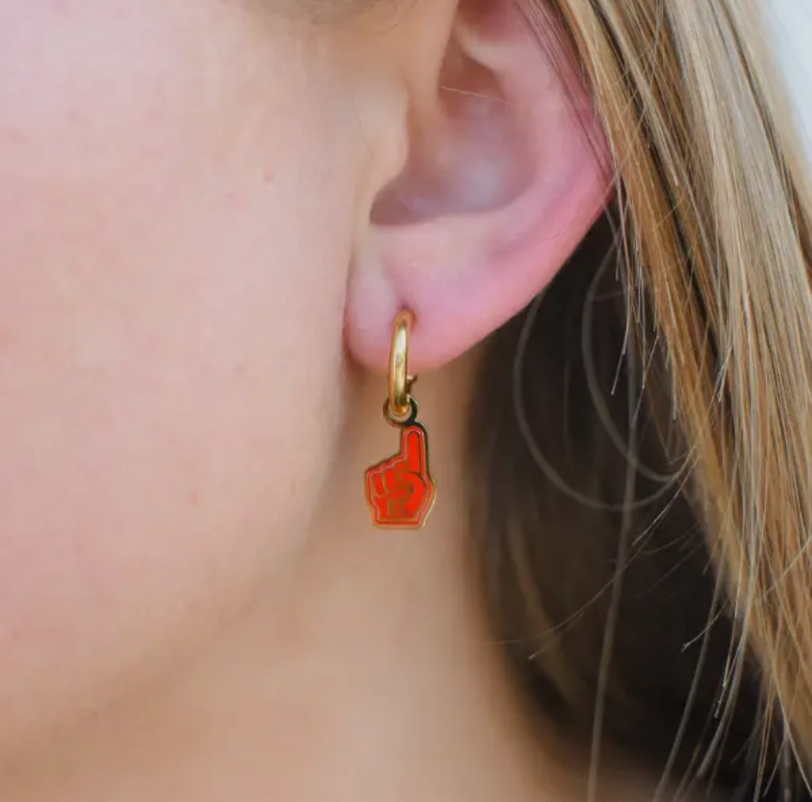 Kansas City Red Foam Finger Huggie Earrings