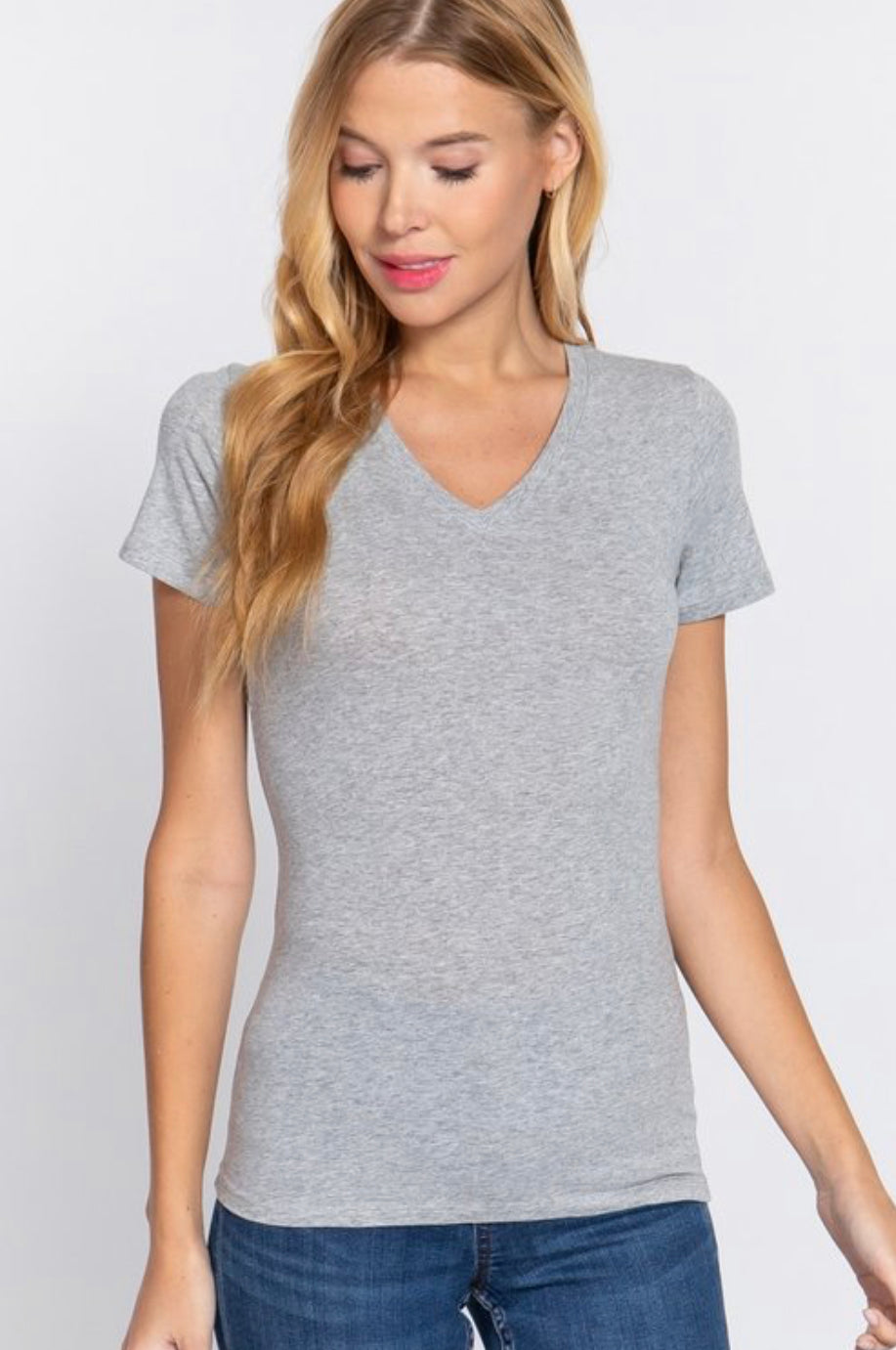 Heather Grey Soft Stretch V-Neck Top