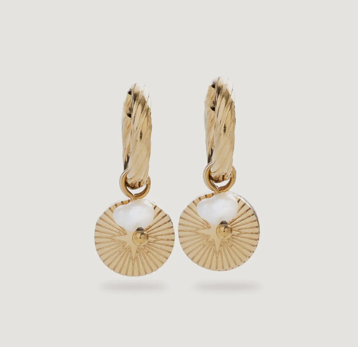 Gold Mini Disk & Pearl Huggie Earrings