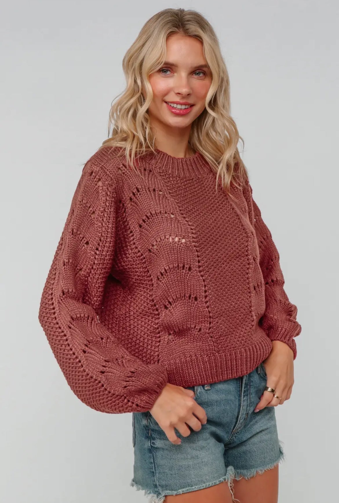 Rusty Rose Scallop Knit Sweater