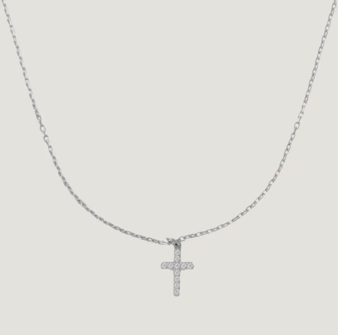 Silver Crystal Cross Necklace