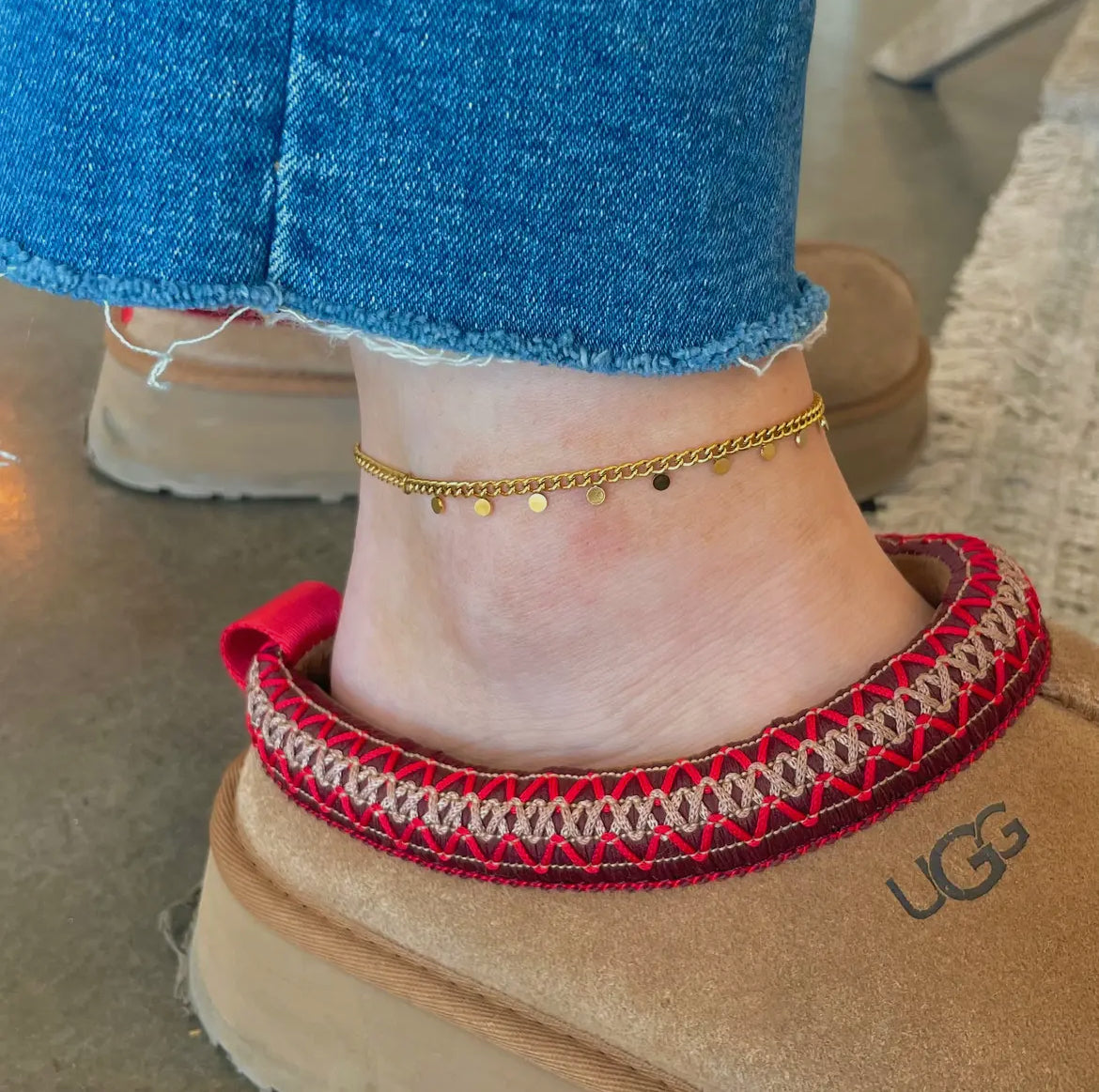 Gold Mini Disk Waterproof Anklet