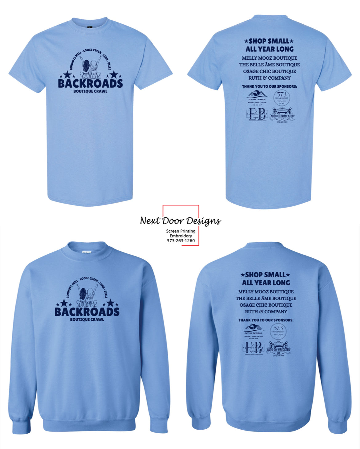 *PRE-ORDER* Backroads Boutique Crawl Tee & Sweatshirt