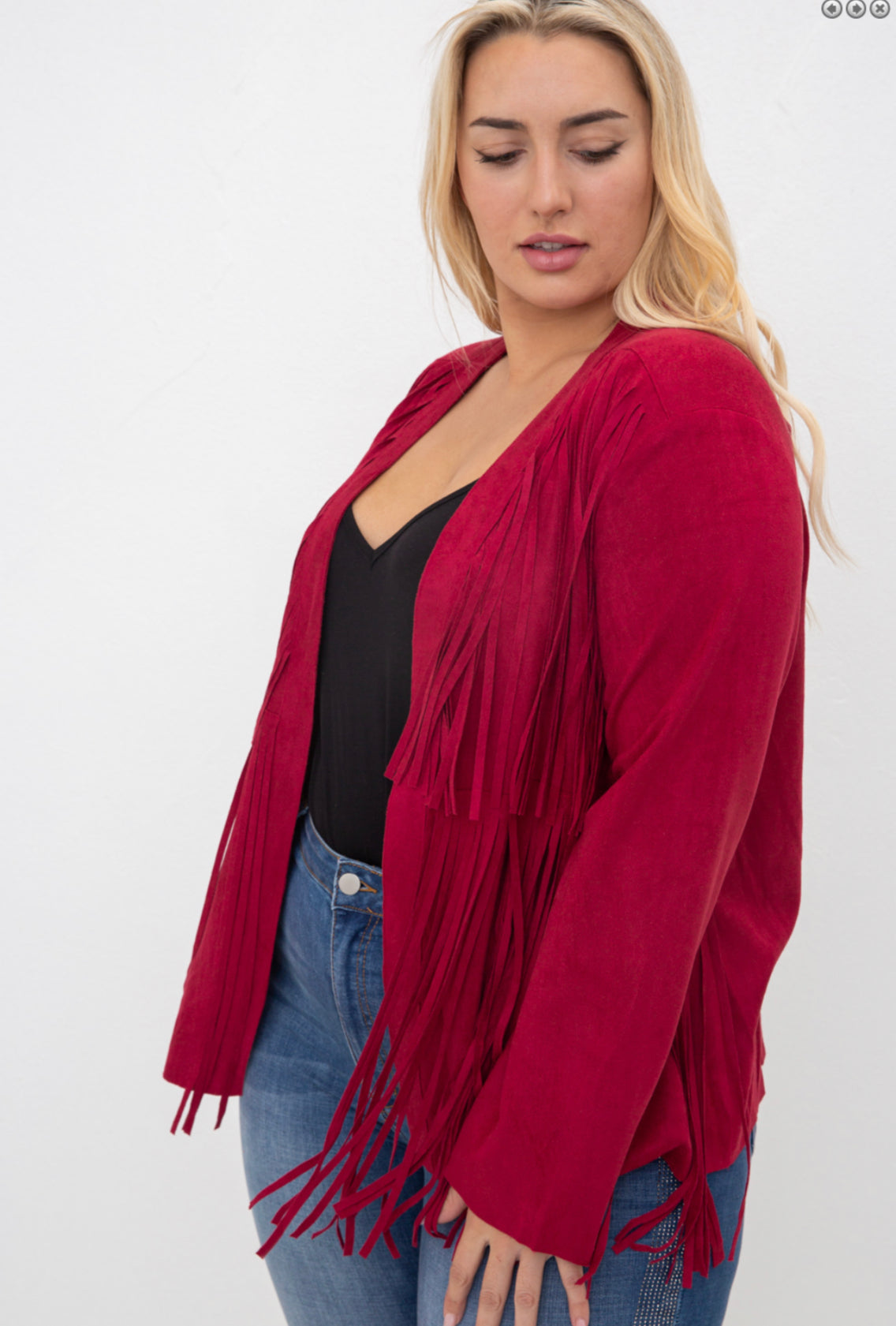 Burgundy Suede Fringe Jacket