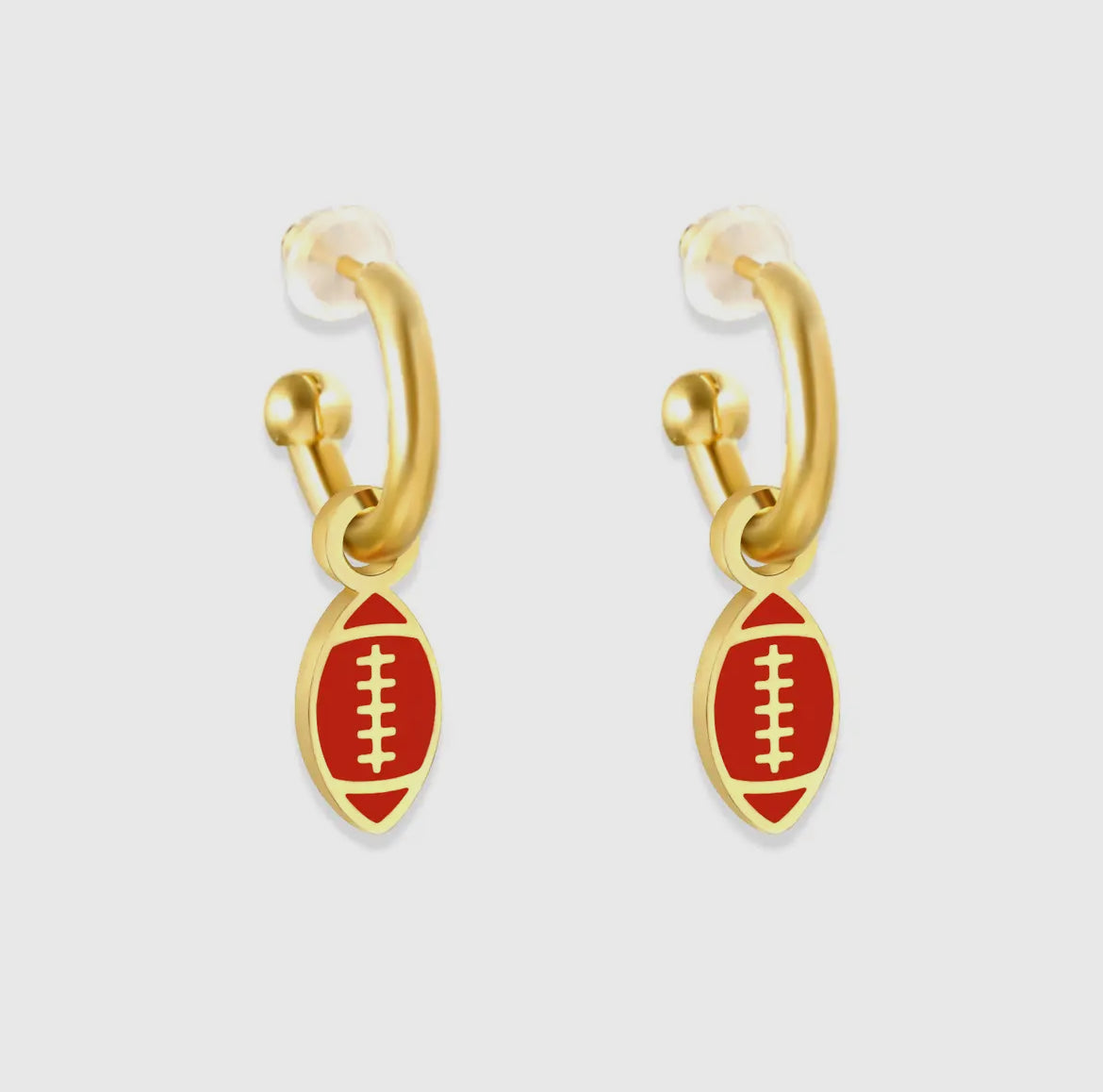 Red & Gold Football Huggie Earrings