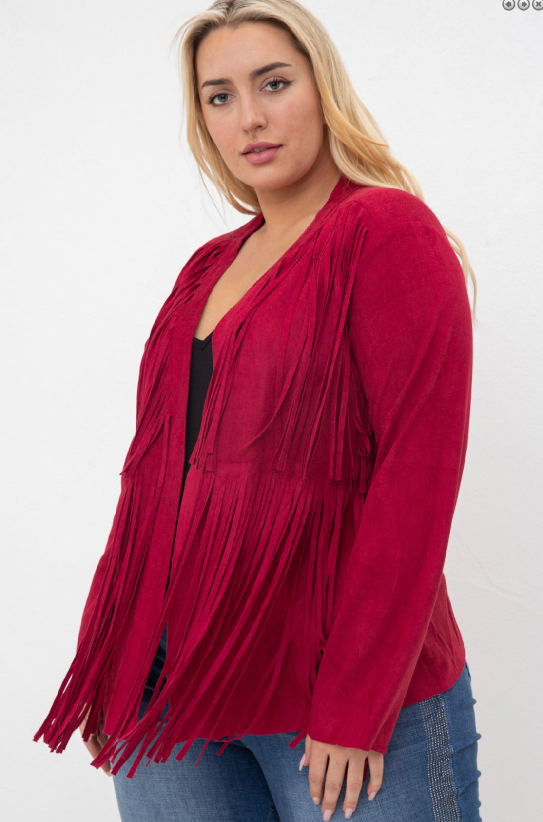 Burgundy Suede Fringe Jacket