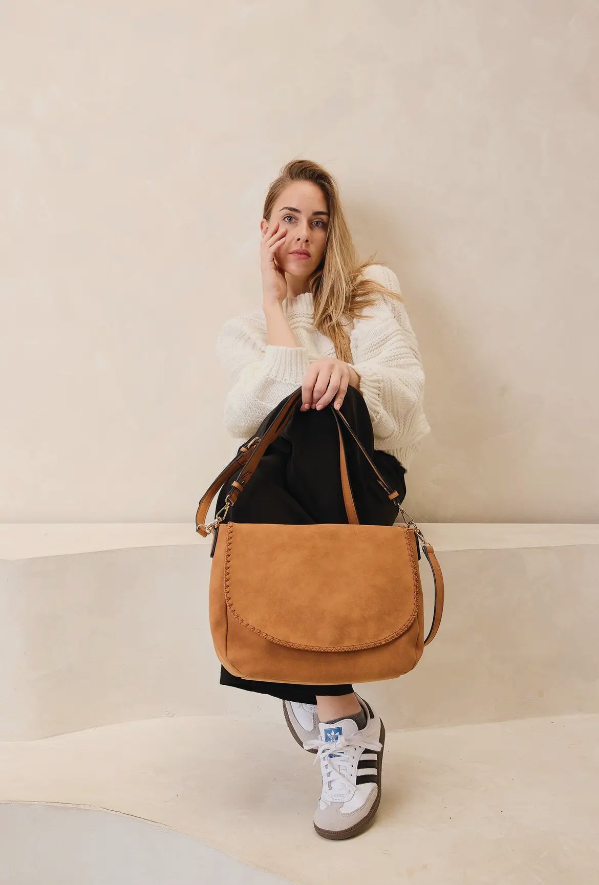 Jess Vegan Stitched Suede Shoulder Bag