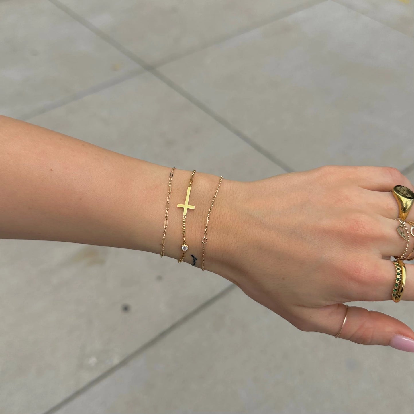 Gold Martha Cross Gem Bracelet
