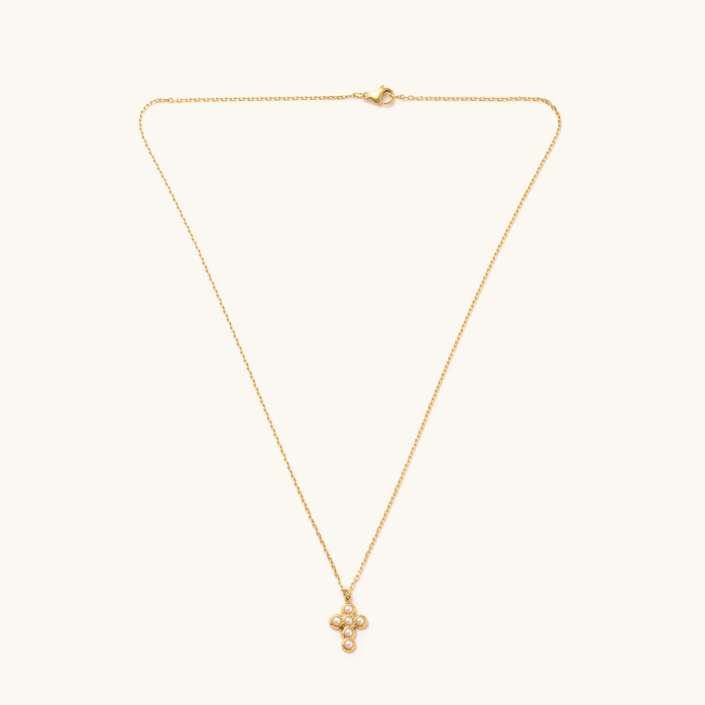 Gold Pearl Cross Necklace