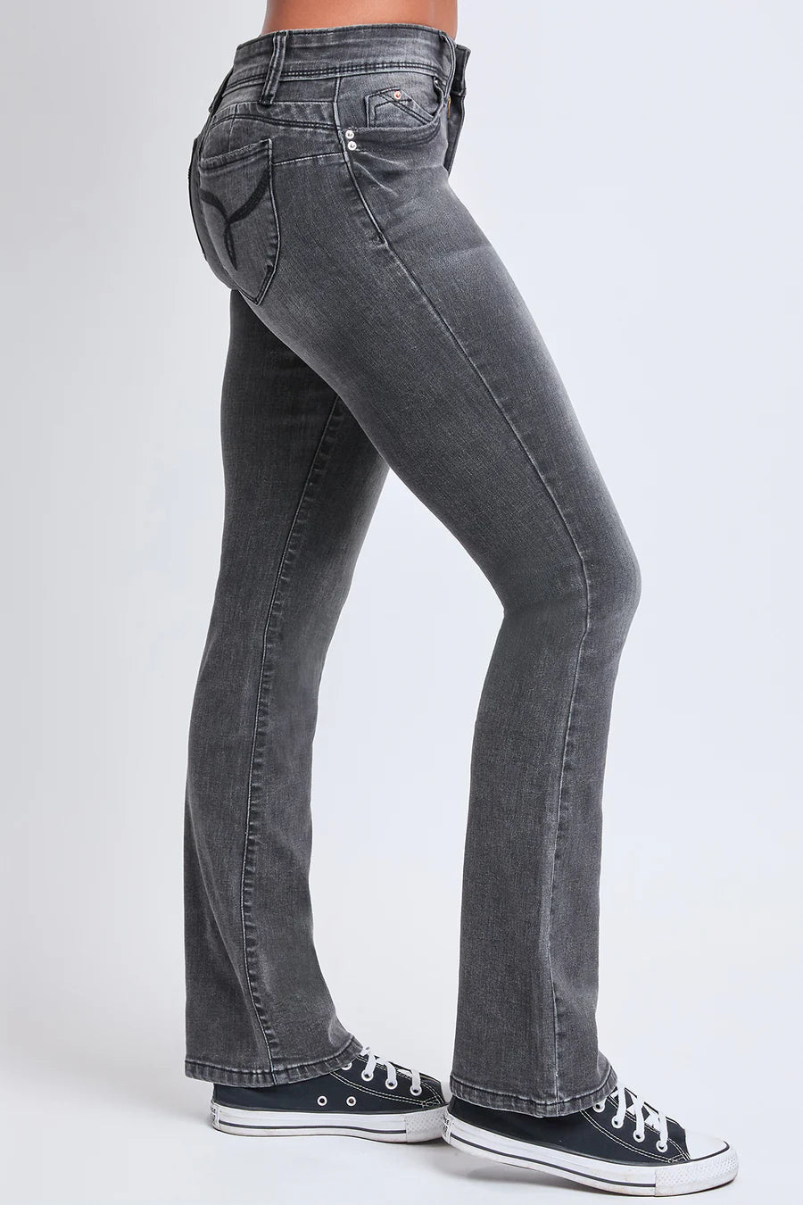 YMI Black Stone Wash Mid-Rise Bootcut Jeans