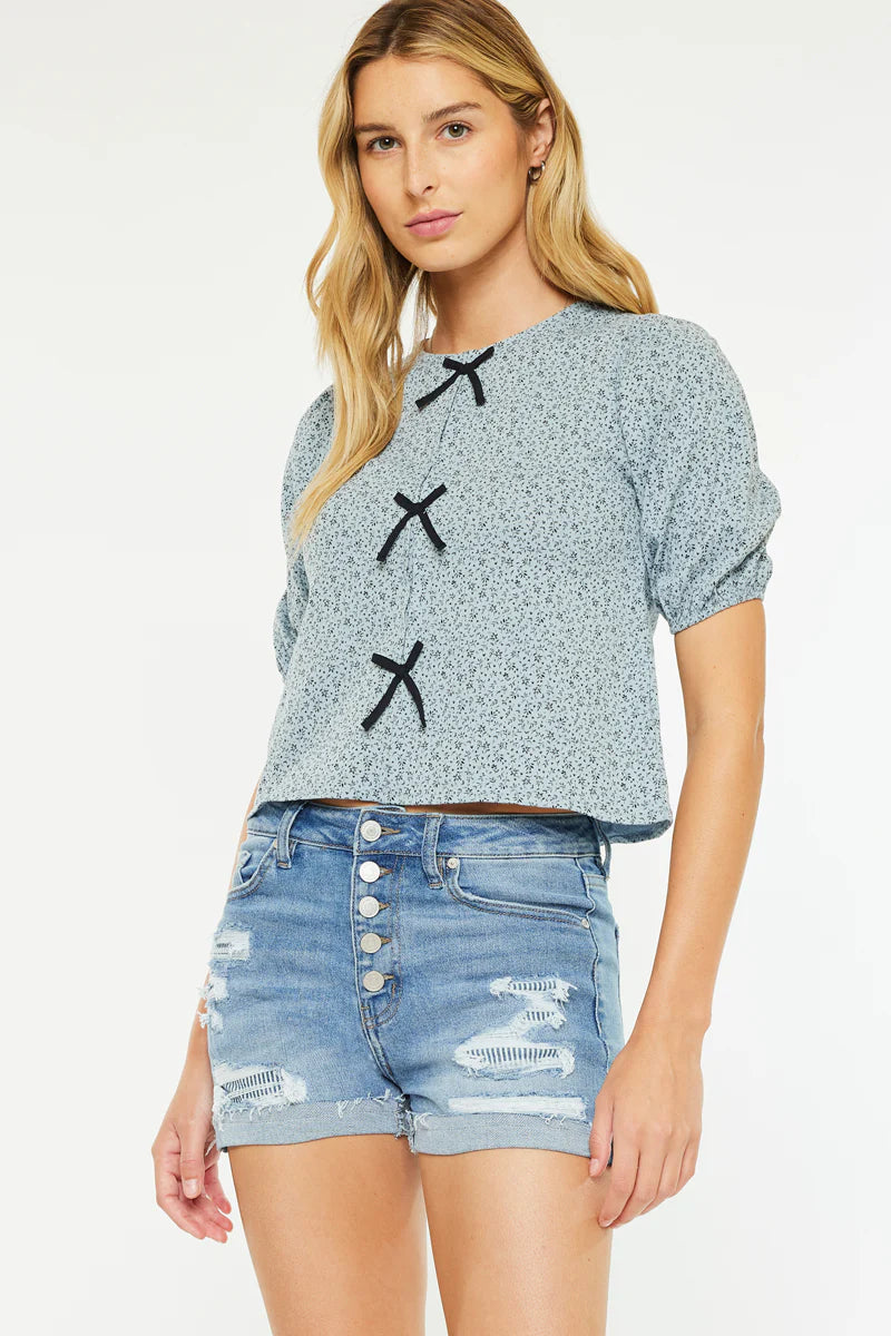 KanCan Krista High Rise Distressed Buttonfly Denim Shorts