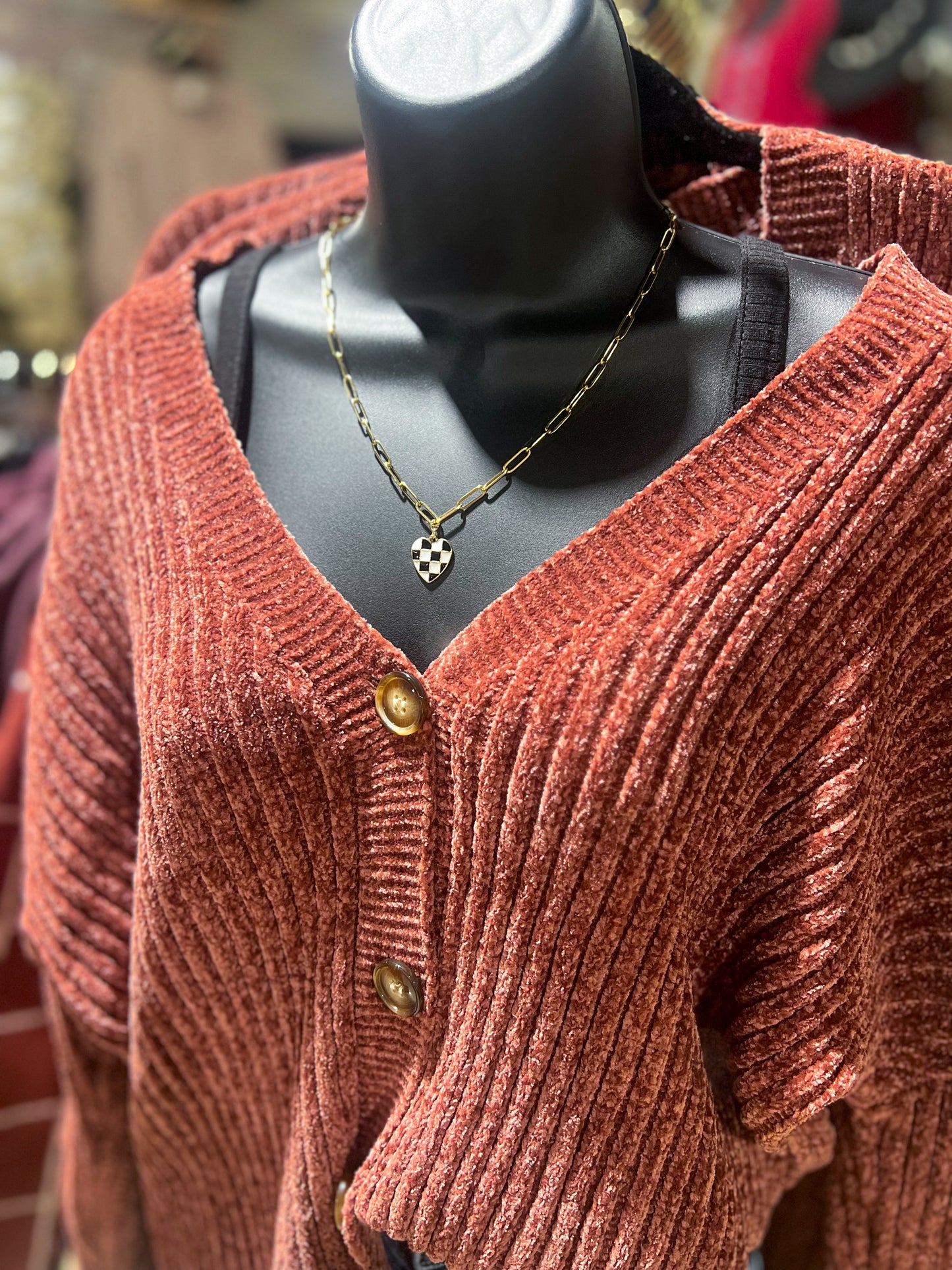 Gold Checkered Heart Pendant Necklace