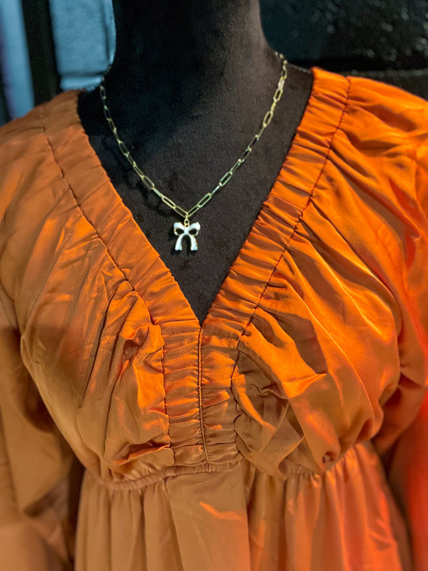 Gold + White Bow Pendant Necklace