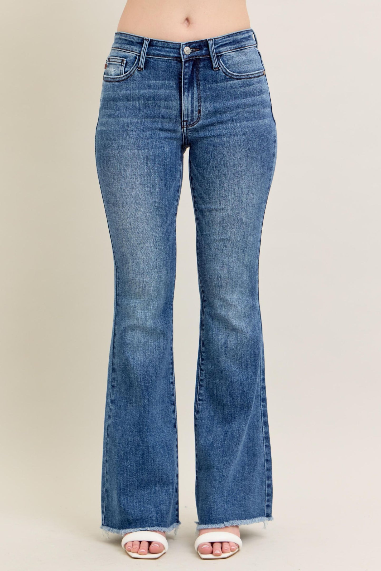 Judy Blue Alora Mid-Rise Frayed Hem Flare Jeans (JB 82670)