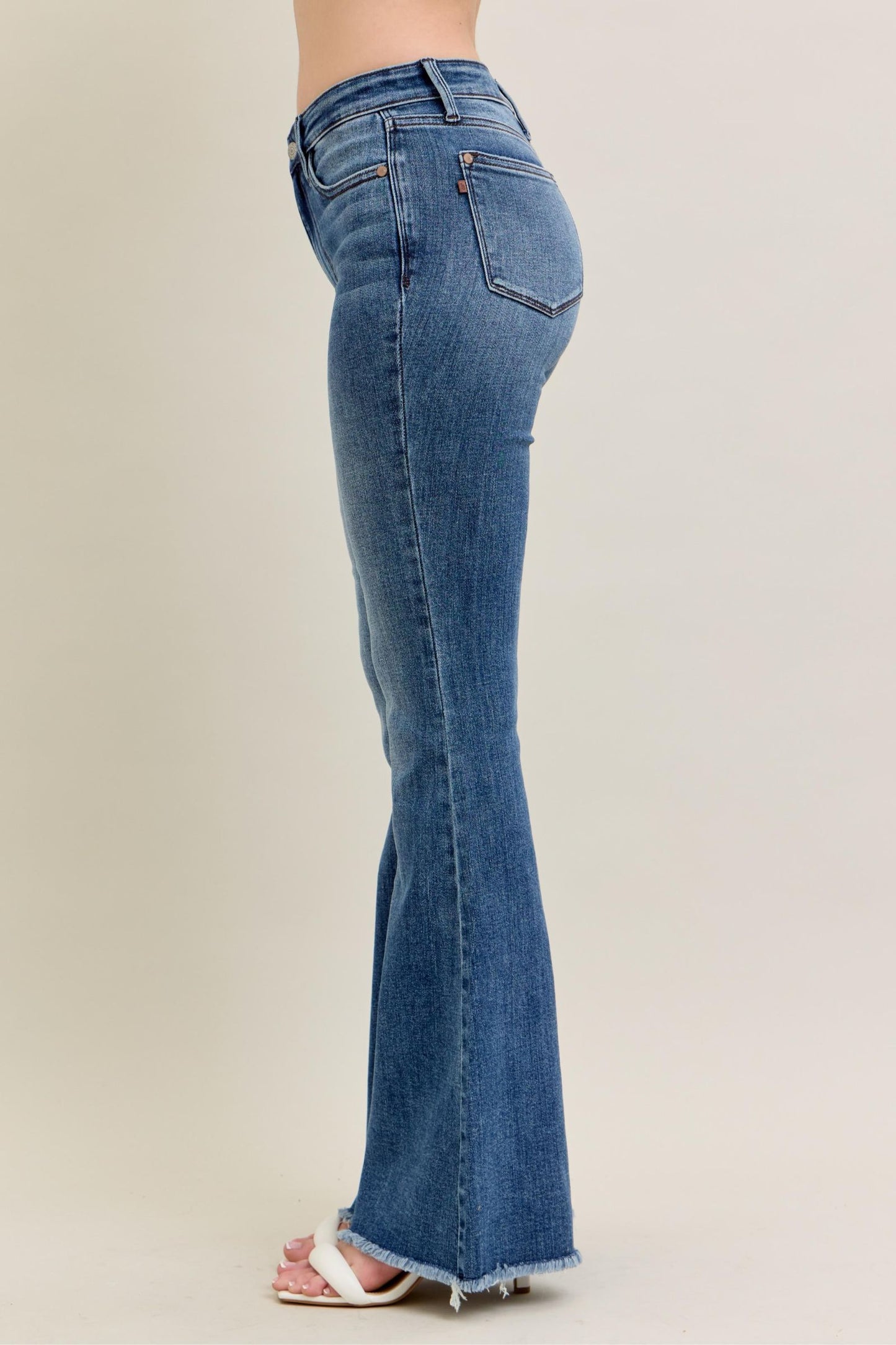 Judy Blue Alora Mid-Rise Frayed Hem Flare Jeans (JB 82670)