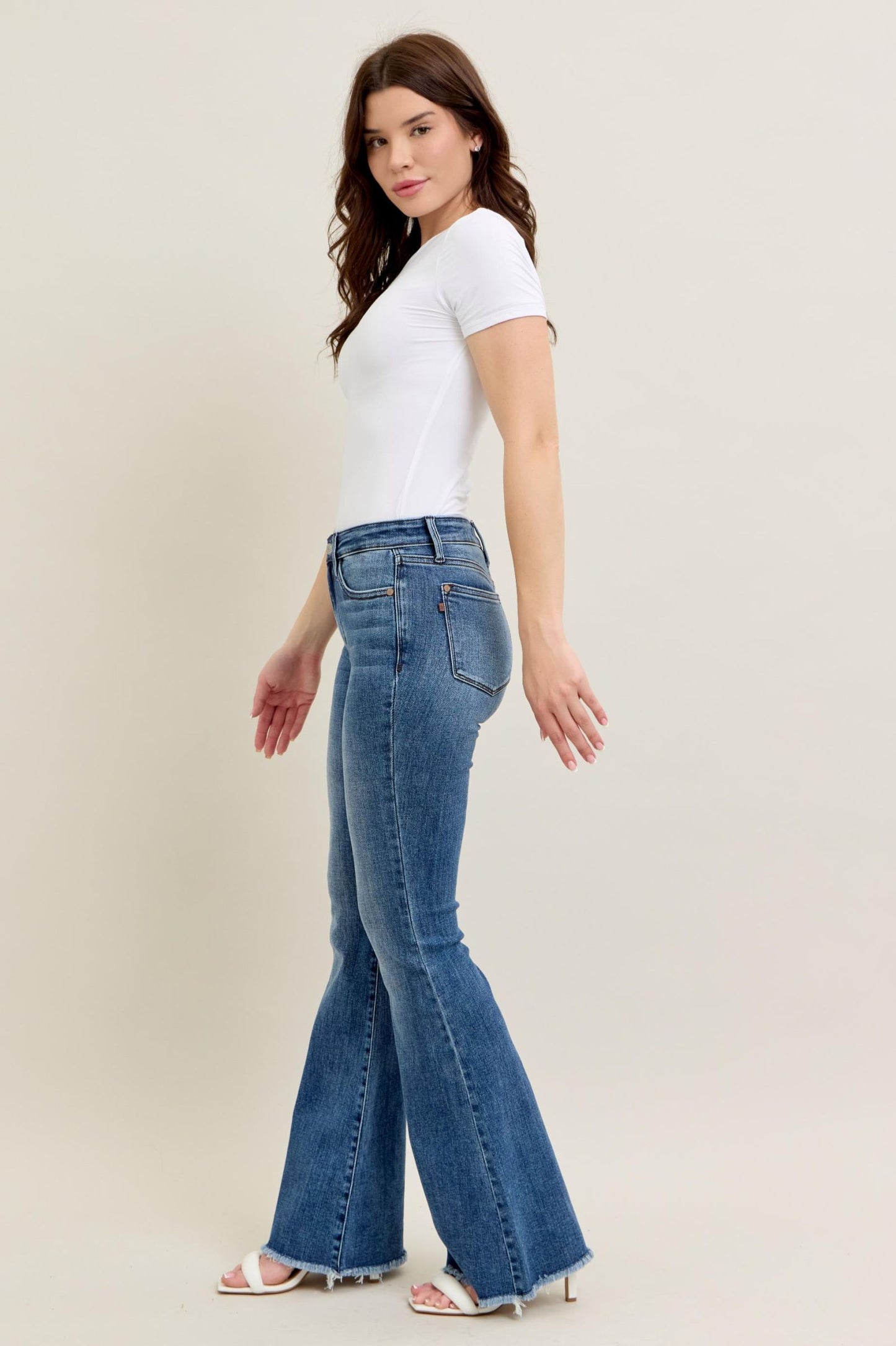 Judy Blue Alora Mid-Rise Frayed Hem Flare Jeans (JB 82670)