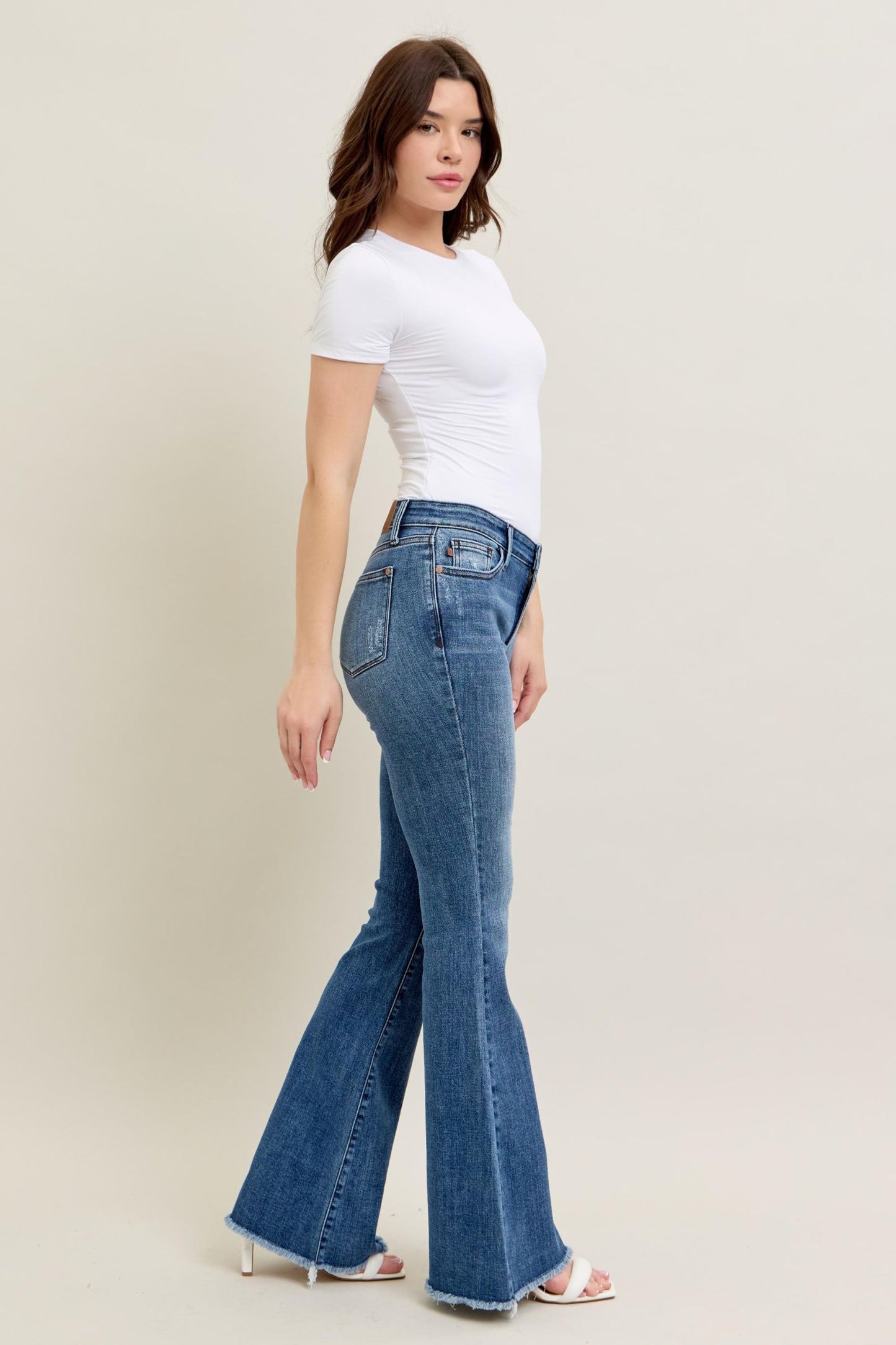 Judy Blue Alora Mid-Rise Frayed Hem Flare Jeans (JB 82670)
