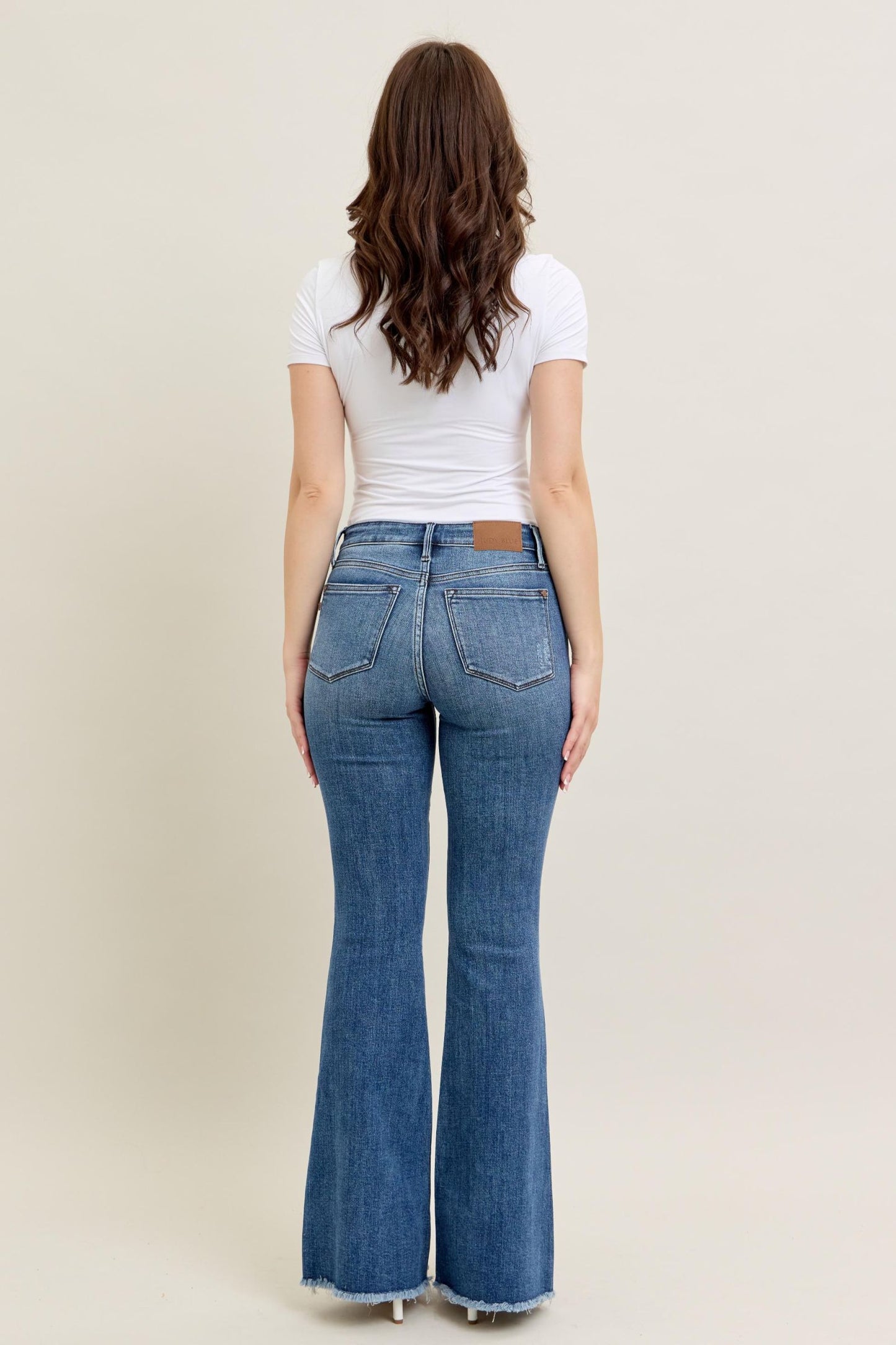 Judy Blue Alora Mid-Rise Frayed Hem Flare Jeans (JB 82670)