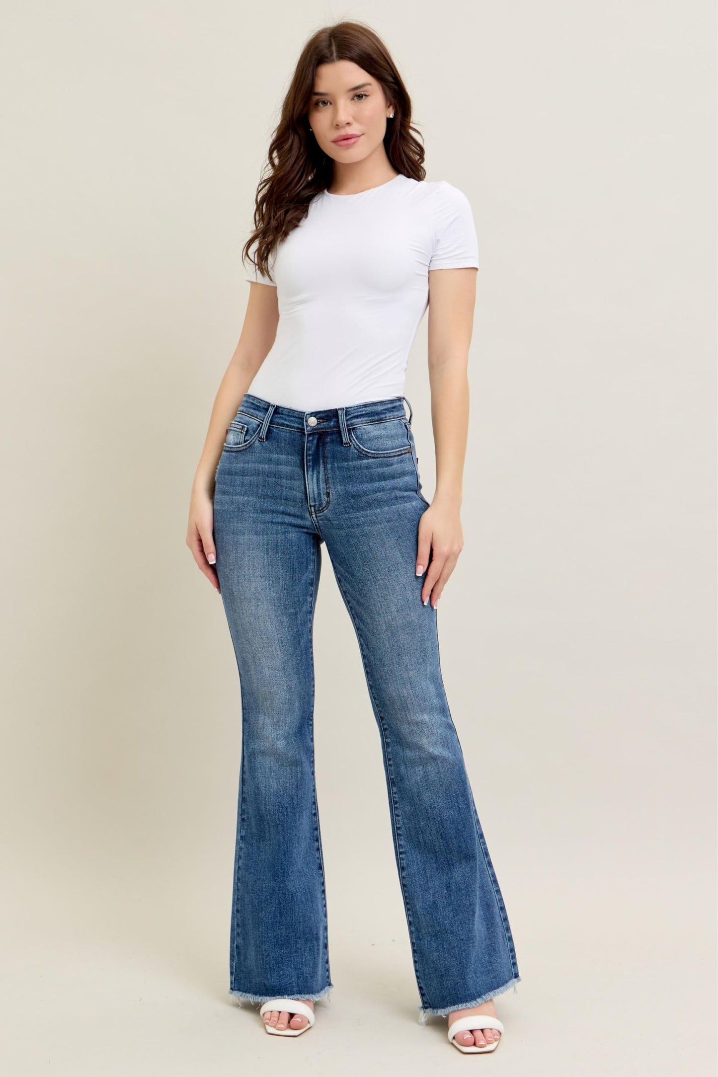 Judy Blue Alora Mid-Rise Frayed Hem Flare Jeans (JB 82670)