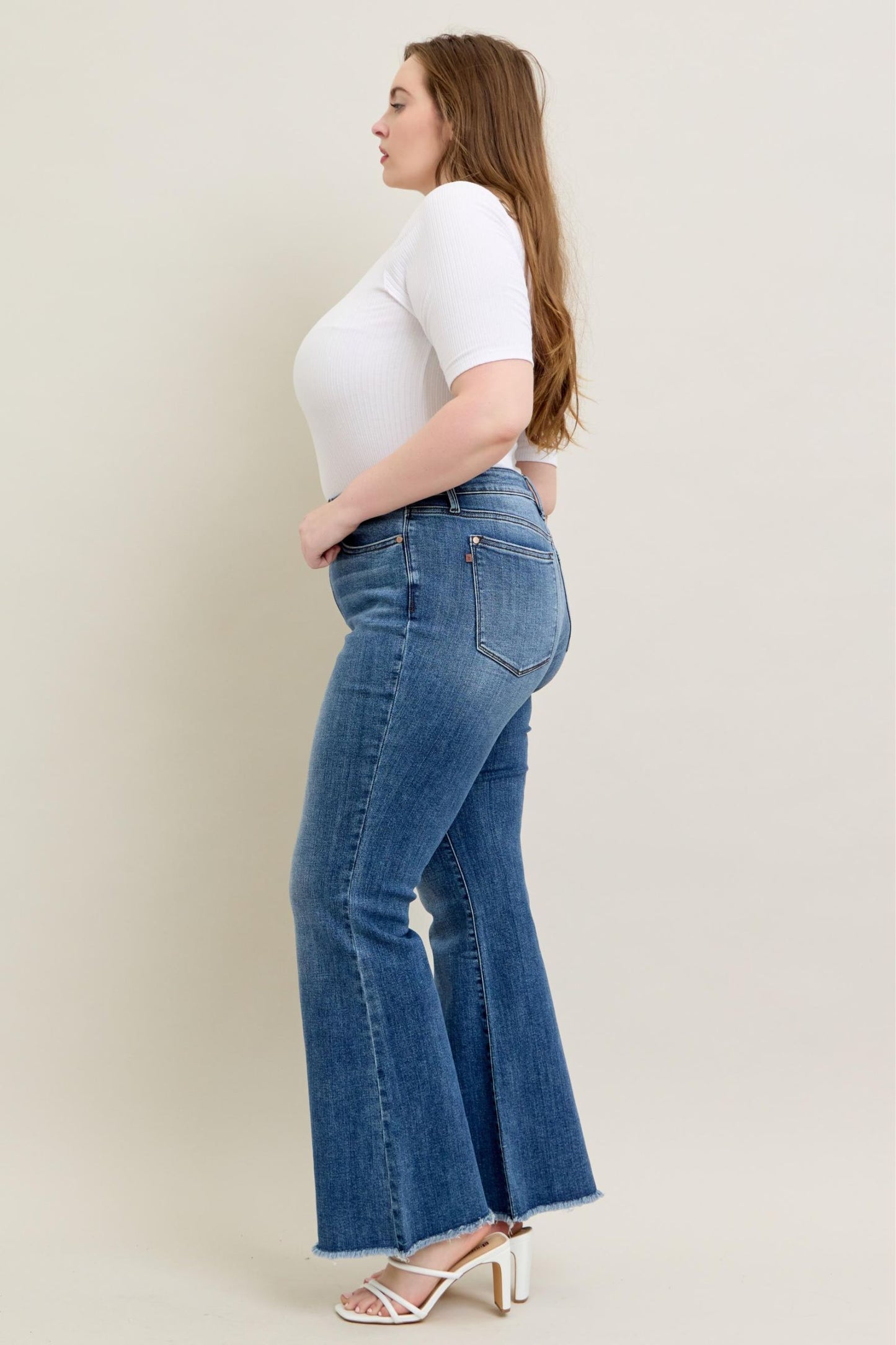 Judy Blue Alora Mid-Rise Frayed Hem Flare Jeans (JB 82670)