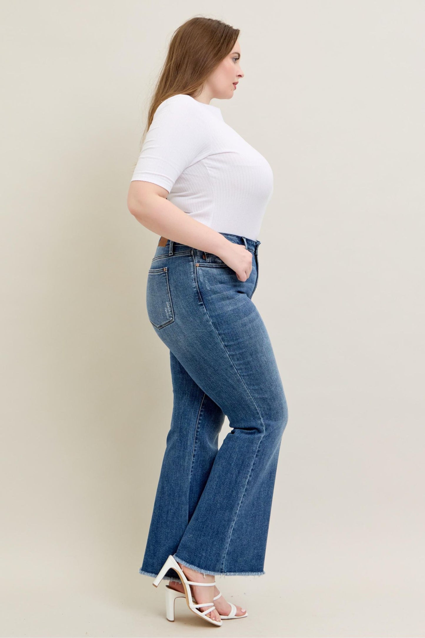 Judy Blue Alora Mid-Rise Frayed Hem Flare Jeans (JB 82670)