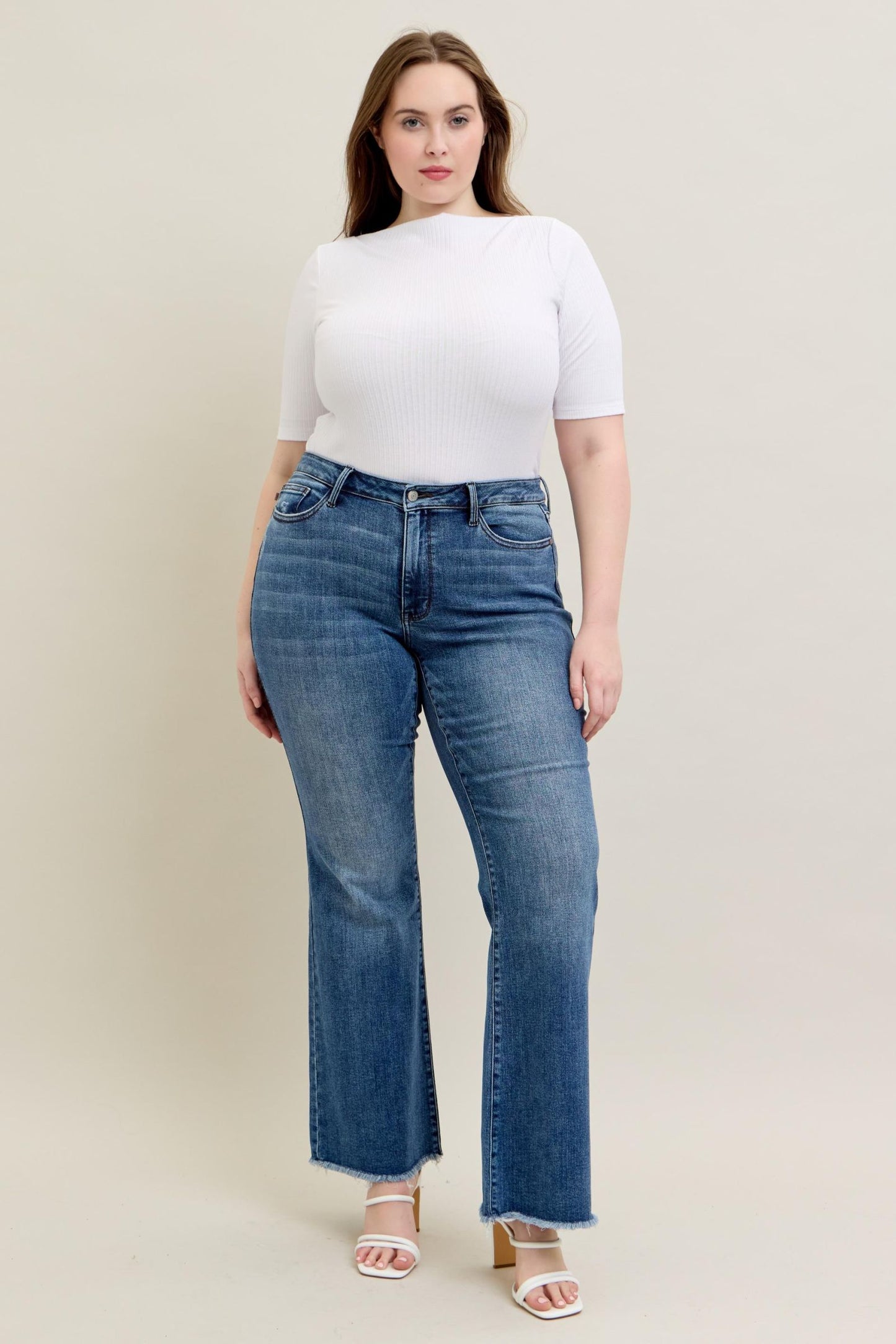 Judy Blue Alora Mid-Rise Frayed Hem Flare Jeans (JB 82670)