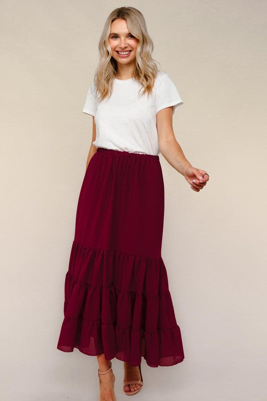 Burgundy Tiered Maxi Skirt
