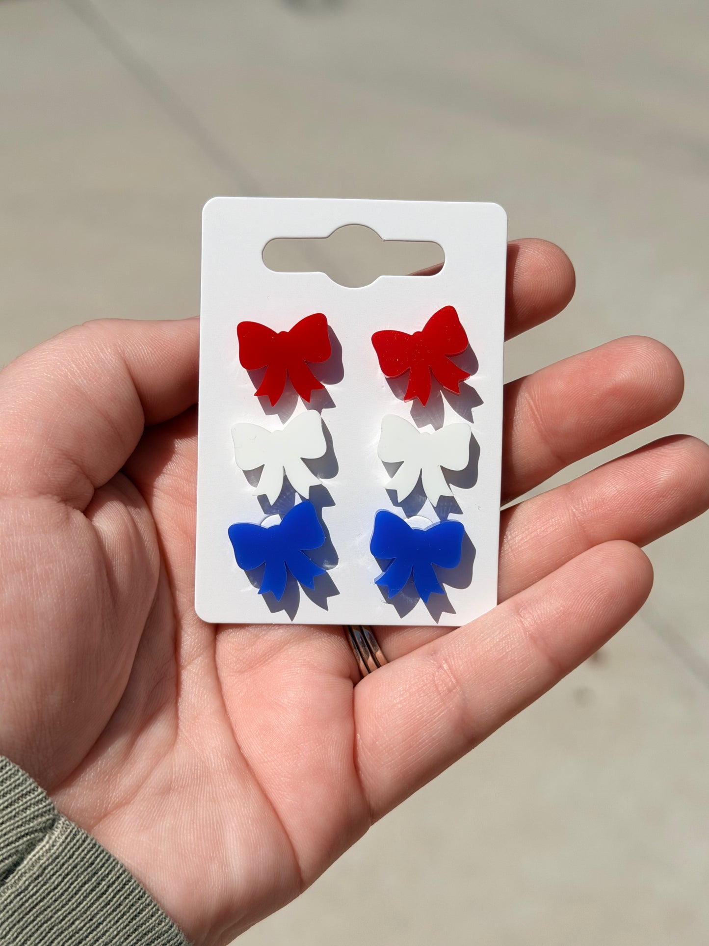 Red, White, & Blue Bow Stud Earrings Set