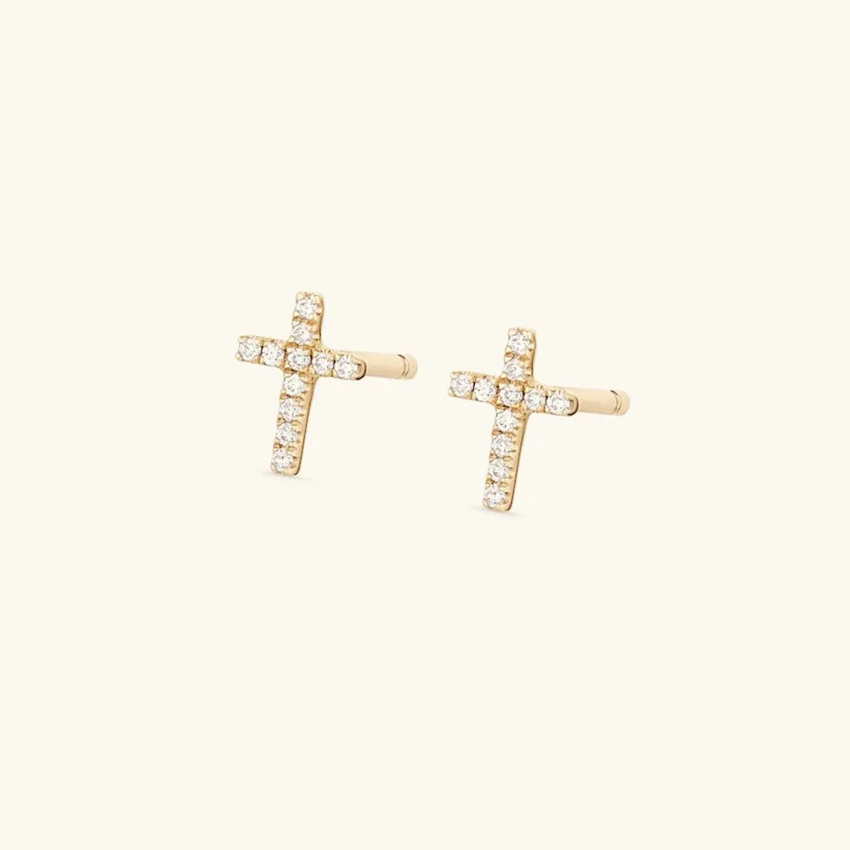 Gold Crystal Cross Stud Earrings