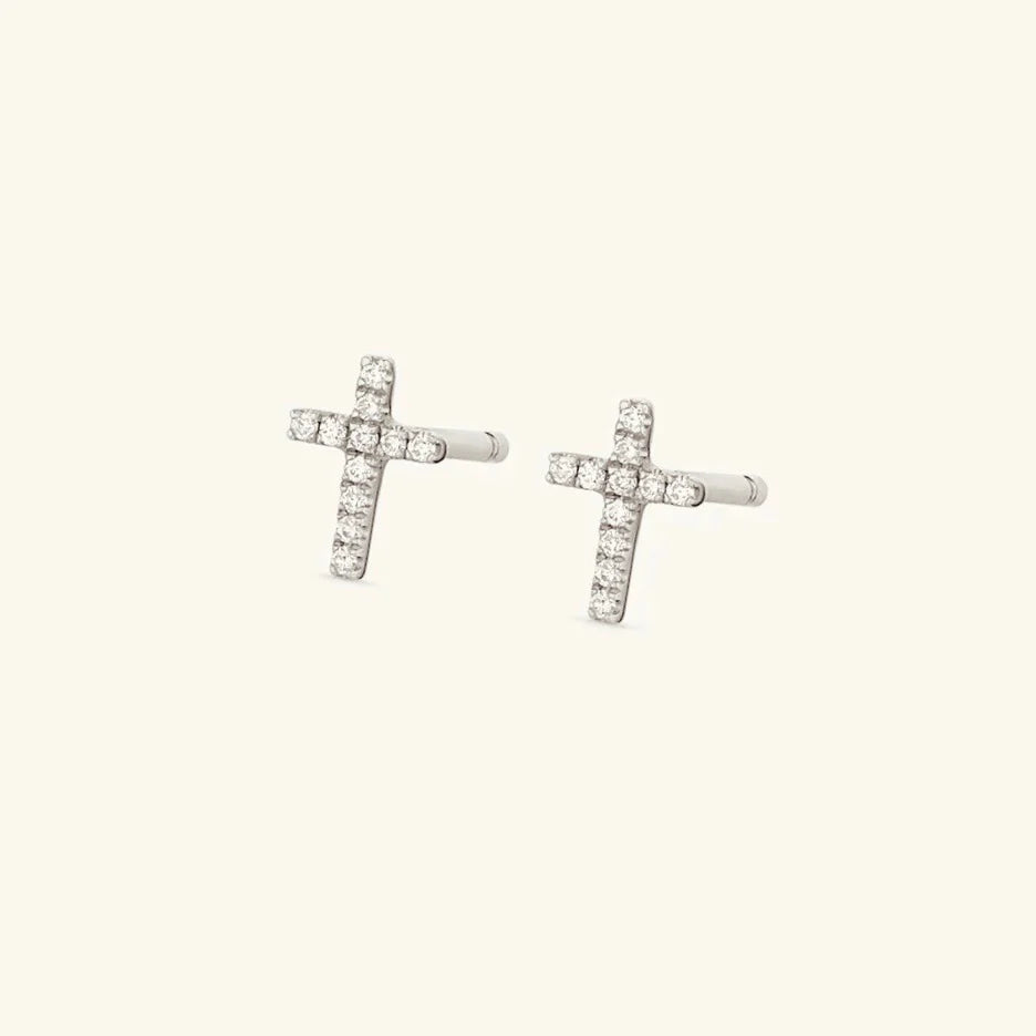 Silver Crystal Cross Stud Earrings