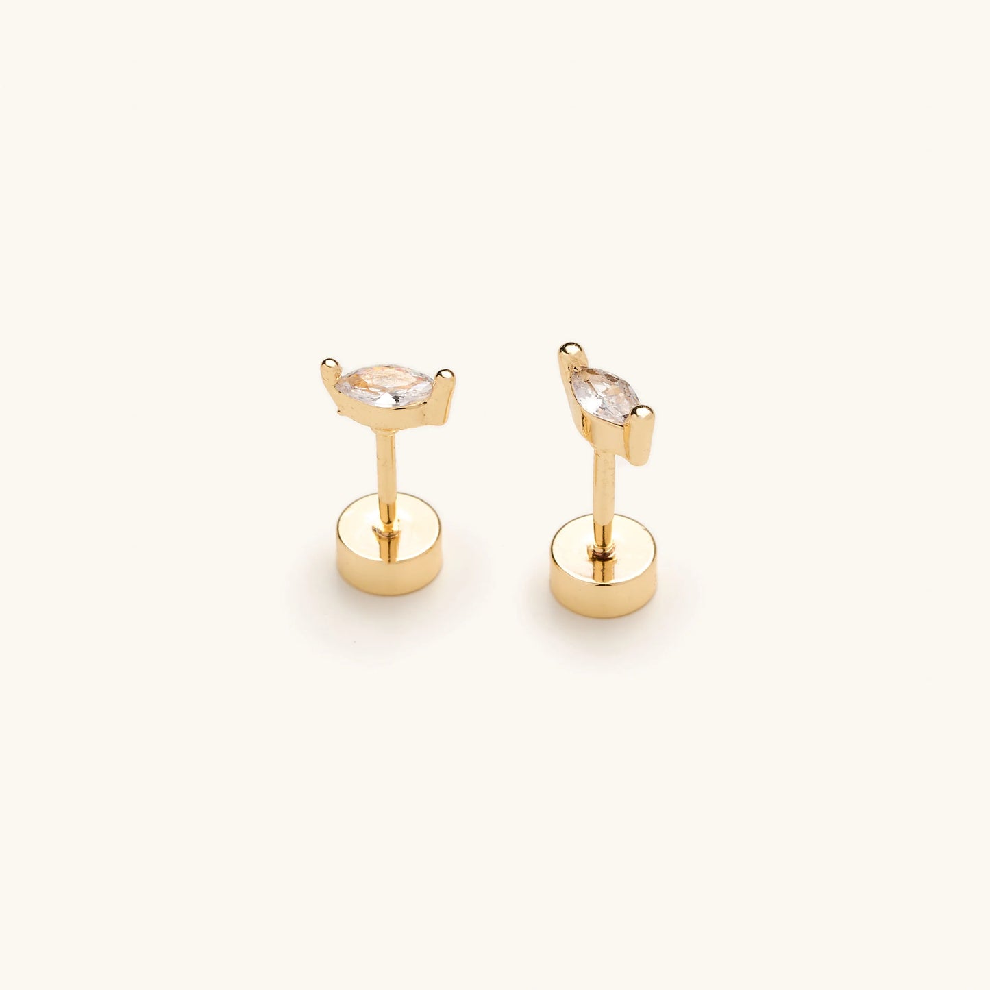 Gold Marquise Crystal Flat Back Stud Earrings