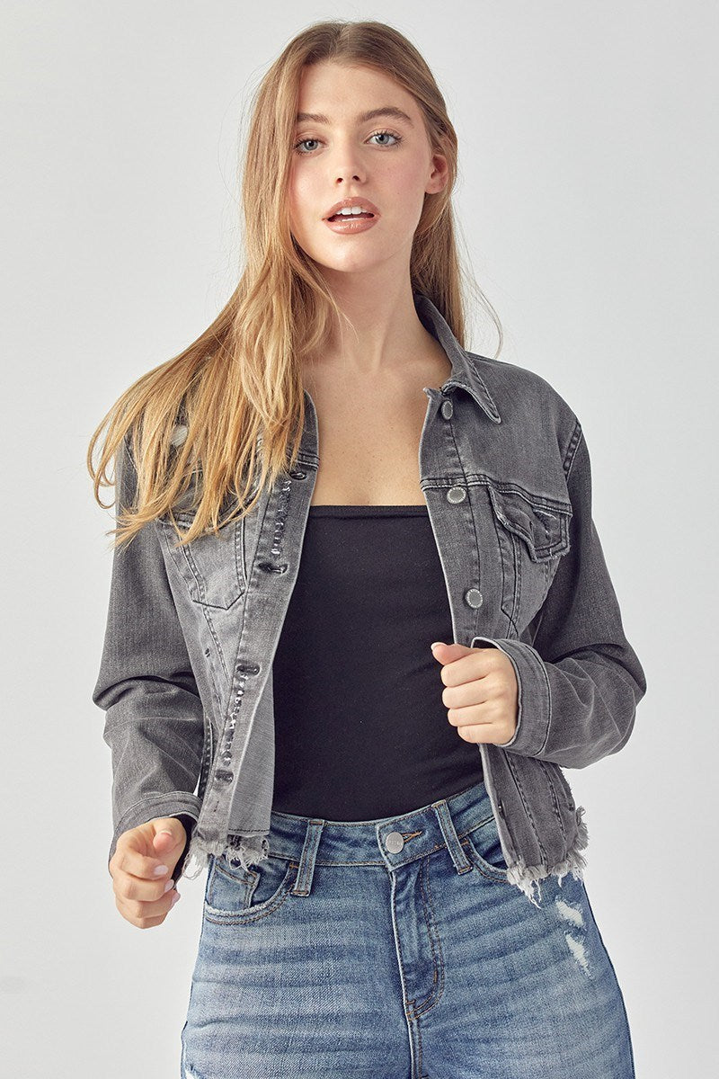 Risen Black Acid Wash Denim Jacket