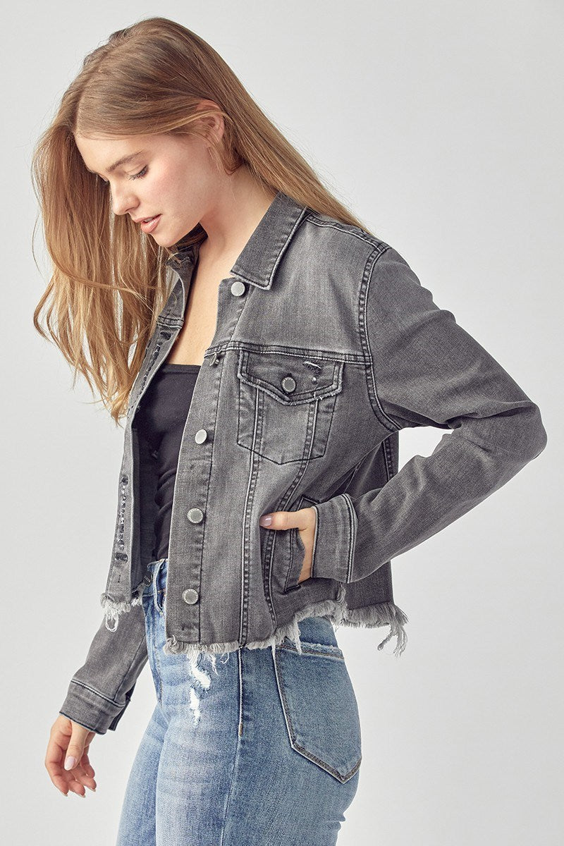 Risen Black Acid Wash Denim Jacket